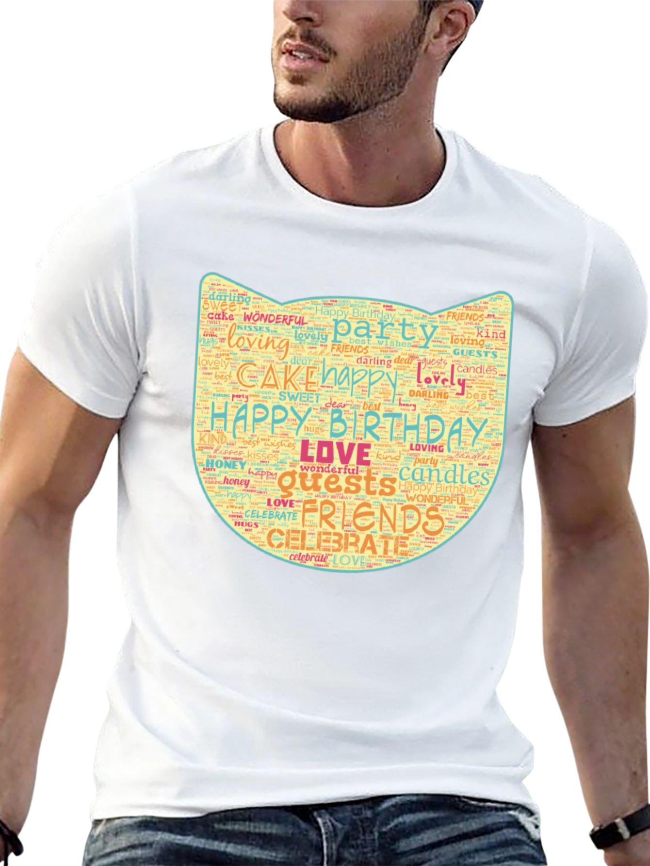 Birthday Word Art Cat Face T-Shirt