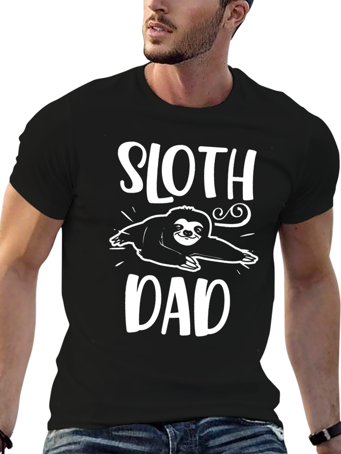 Sloth Dad Graphic Tee - Black Cotton Blend T-Shirt