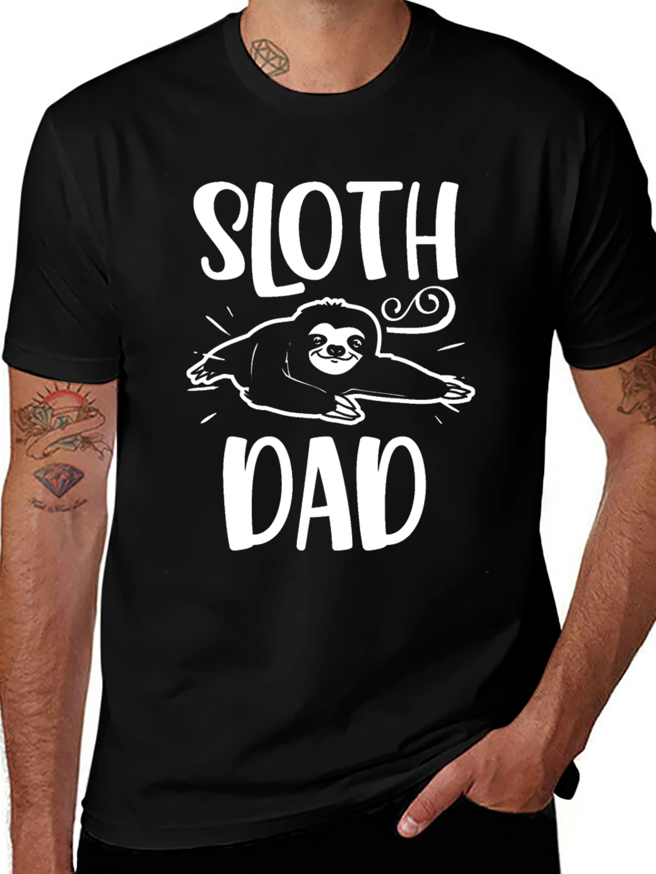 Sloth Dad Graphic Tee - Black Cotton Blend T-Shirt