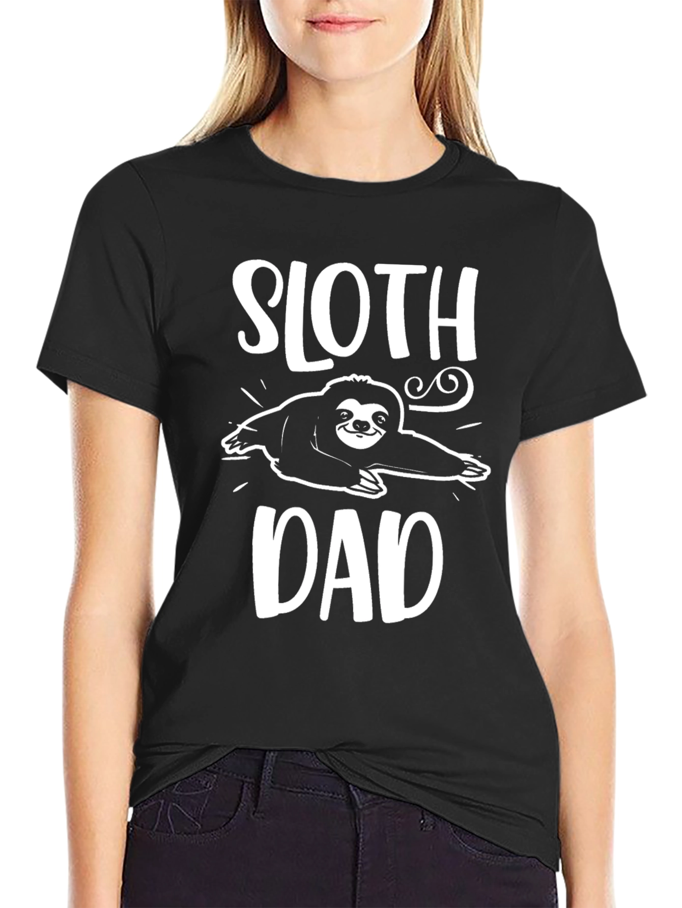 Sloth Dad Graphic Tee - Black Cotton Blend T-Shirt