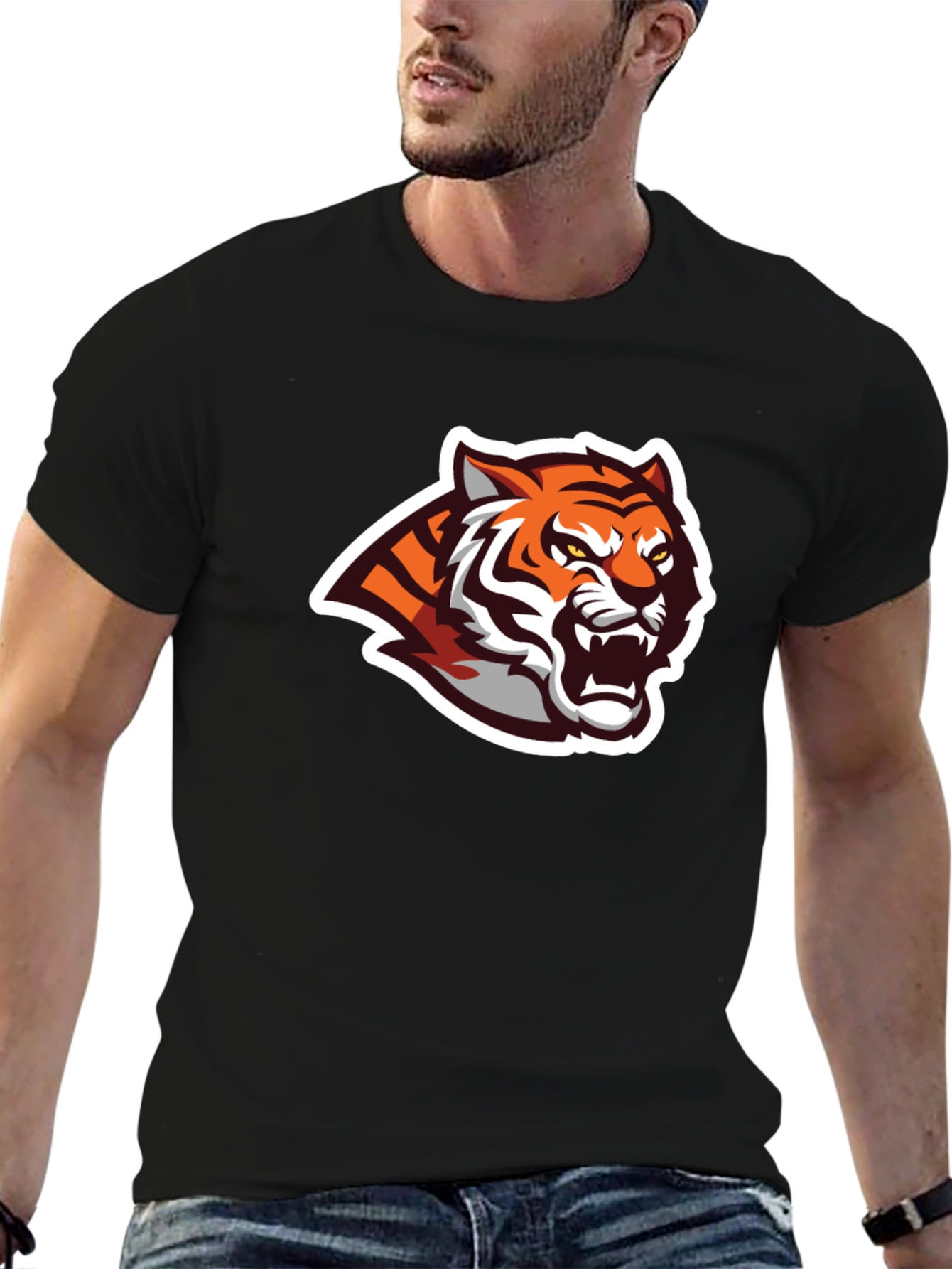 Black T-Shirt with Tiger Graphic