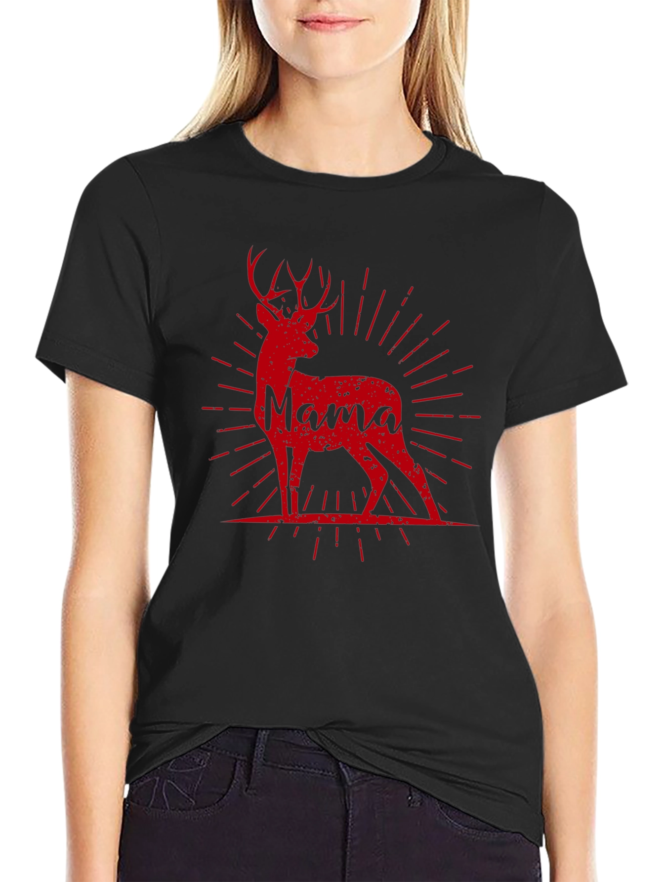 Mama Deer Graphic Tee - Black