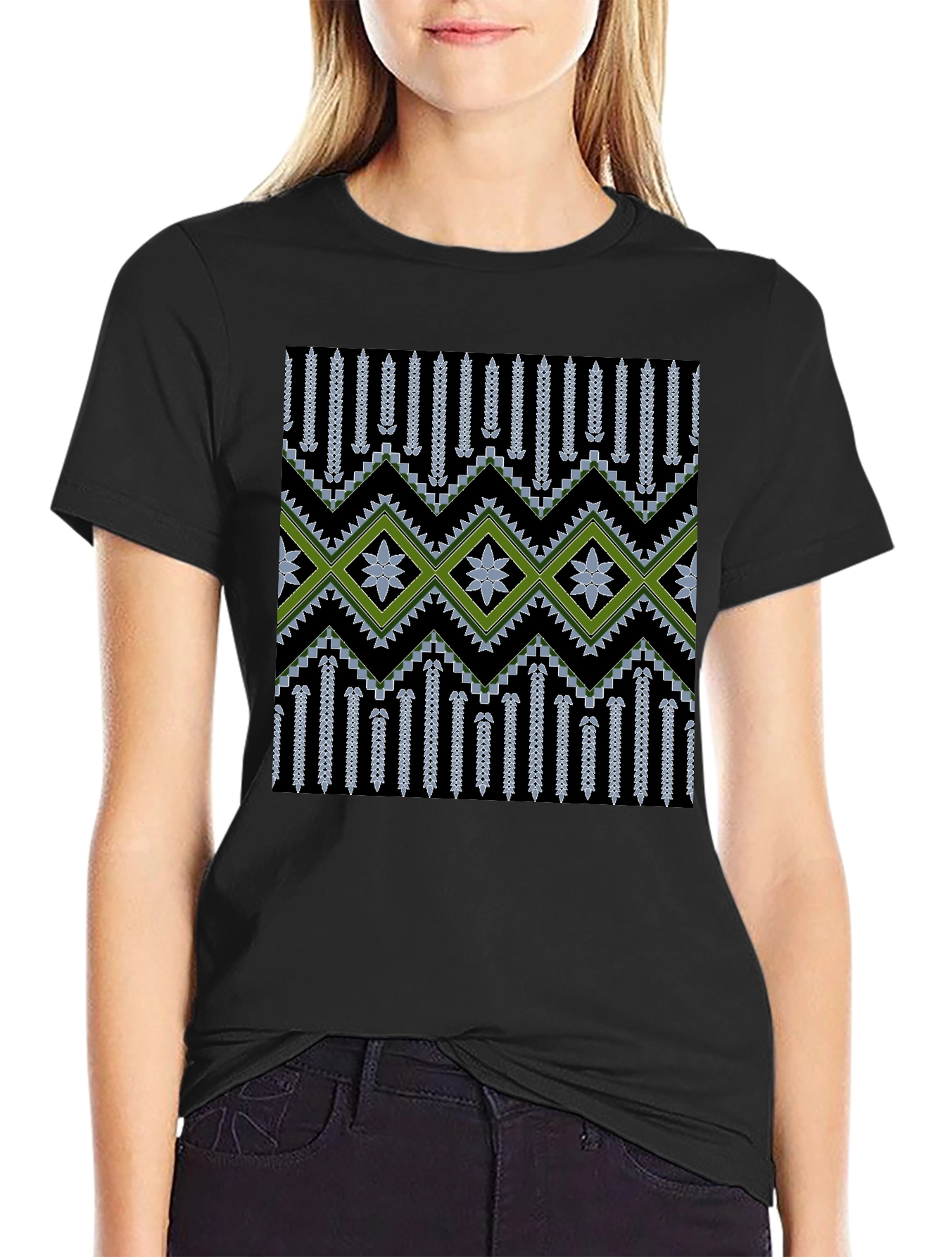Stylish Geometric Patterned Mens Black Tee