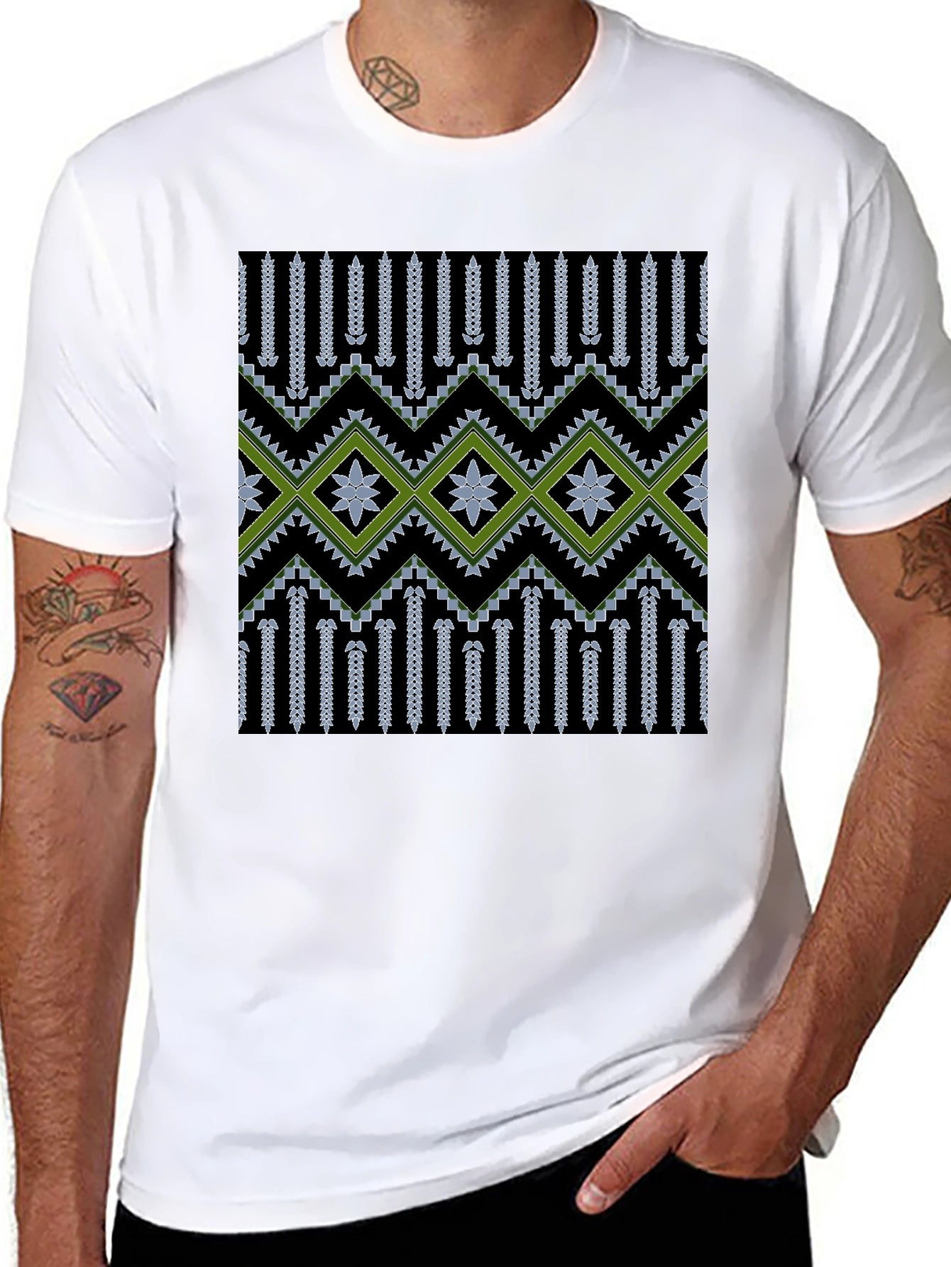 Stylish Geometric Patterned Mens Black Tee