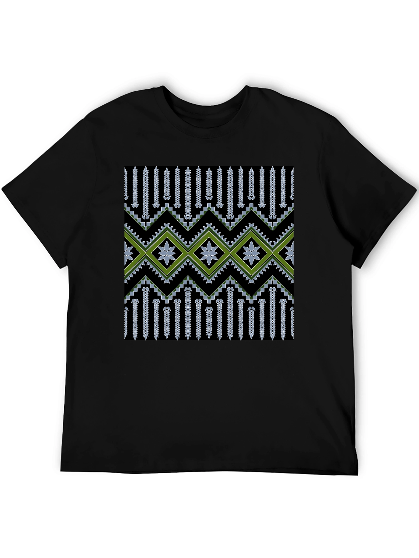 Stylish Geometric Patterned Mens Black Tee