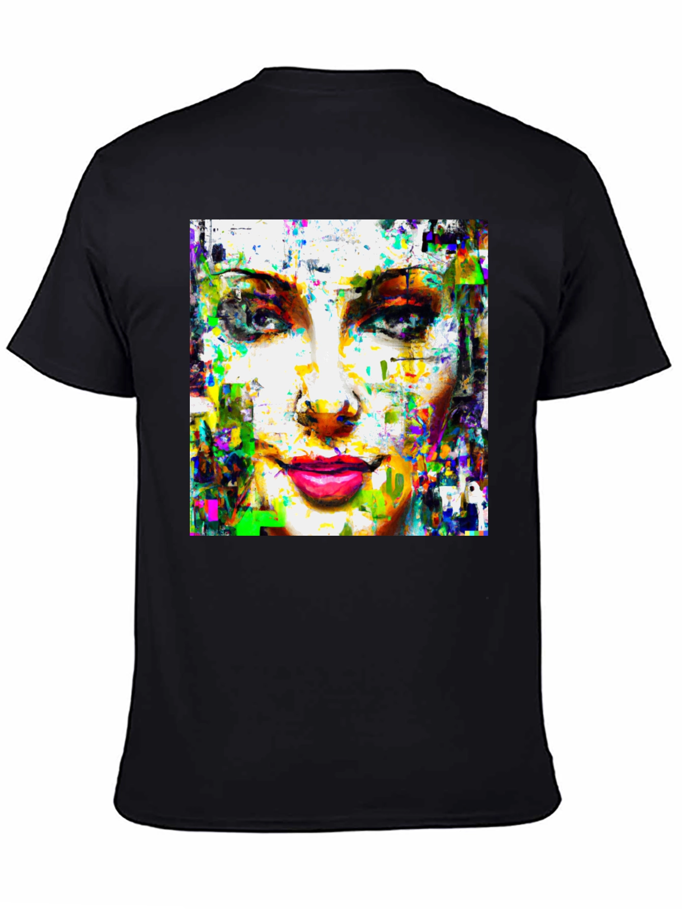 Abstract Woman Face Art Print Black T-Shirt