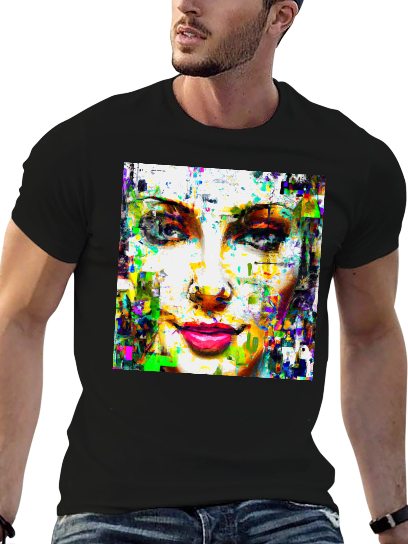 Abstract Woman Face Art Print Black T-Shirt