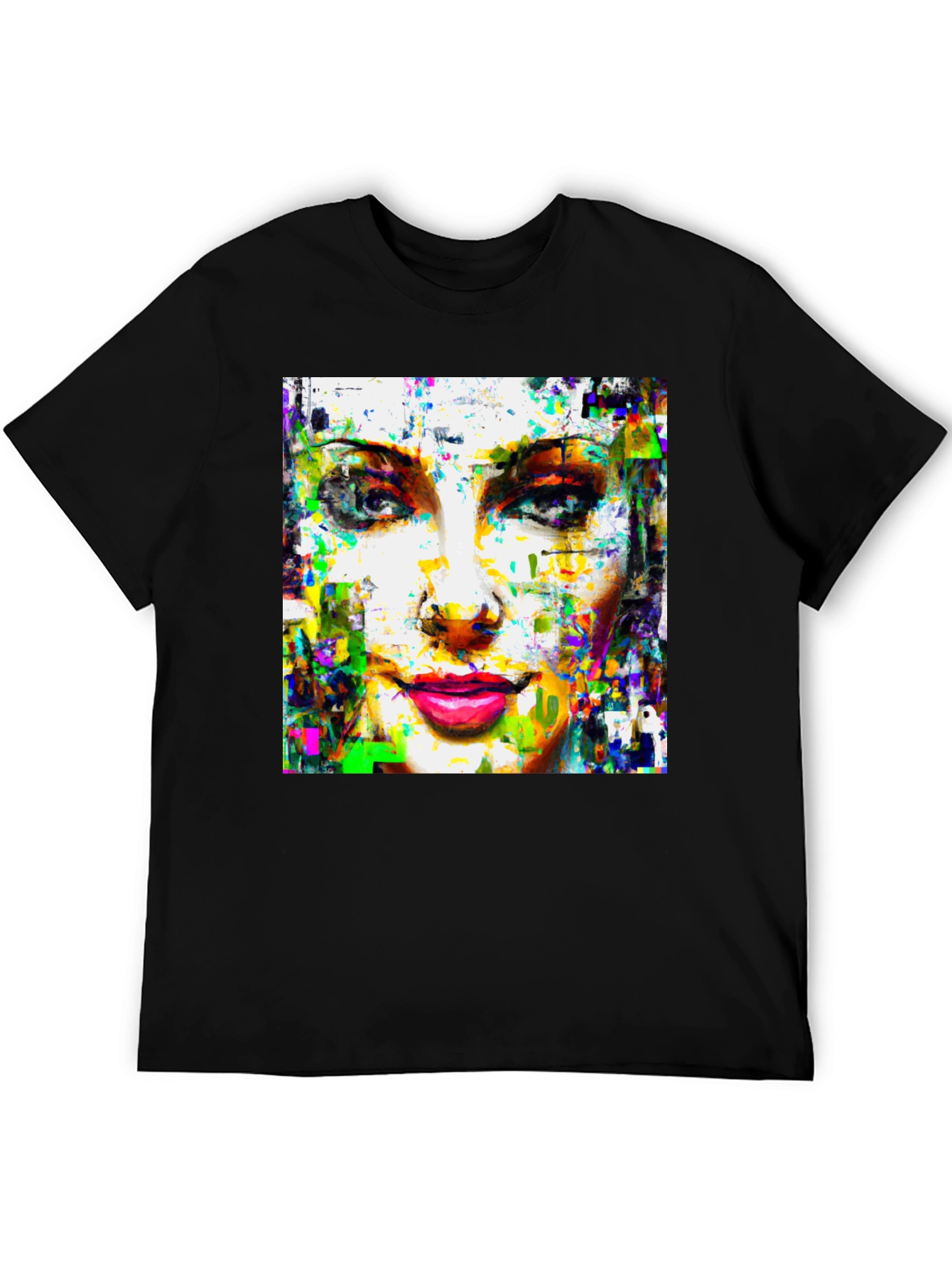 Abstract Woman Face Art Print Black T-Shirt