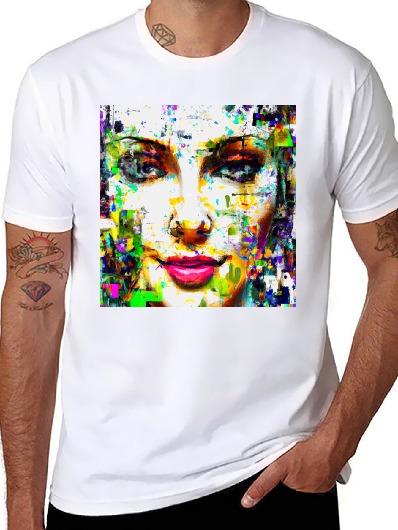 Abstract Woman Face Art Print Black T-Shirt