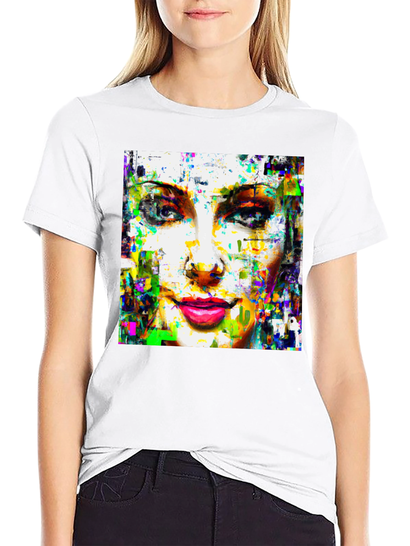 Abstract Woman Face Art Print Black T-Shirt
