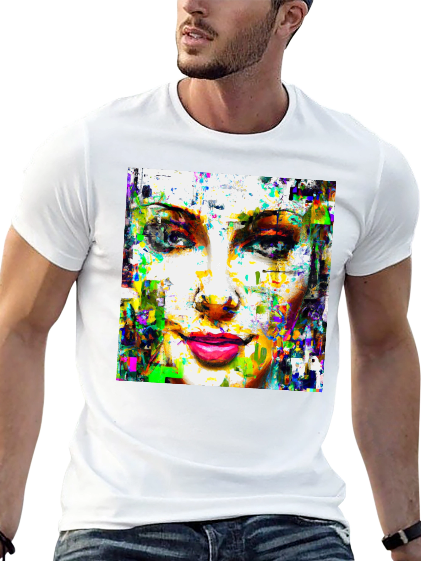 Abstract Woman Face Art Print Black T-Shirt