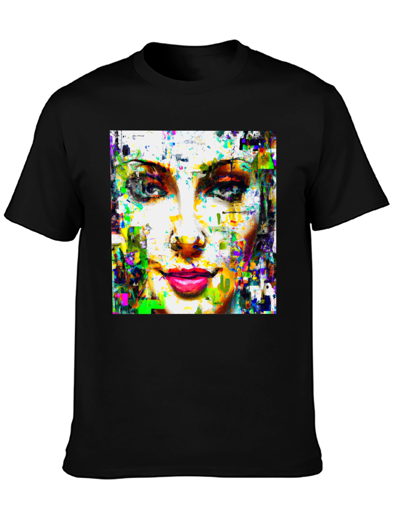 Abstract Woman Face Art Print Black T-Shirt