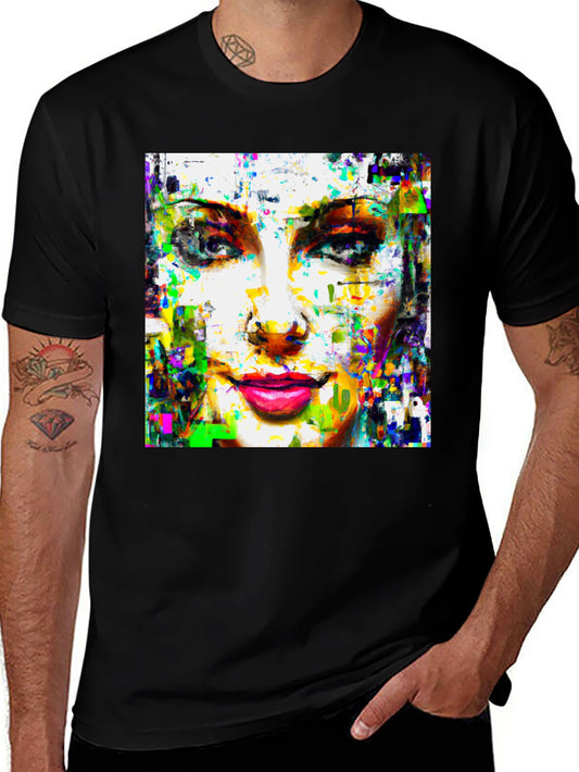 Abstract Woman Face Art Print Black T-Shirt