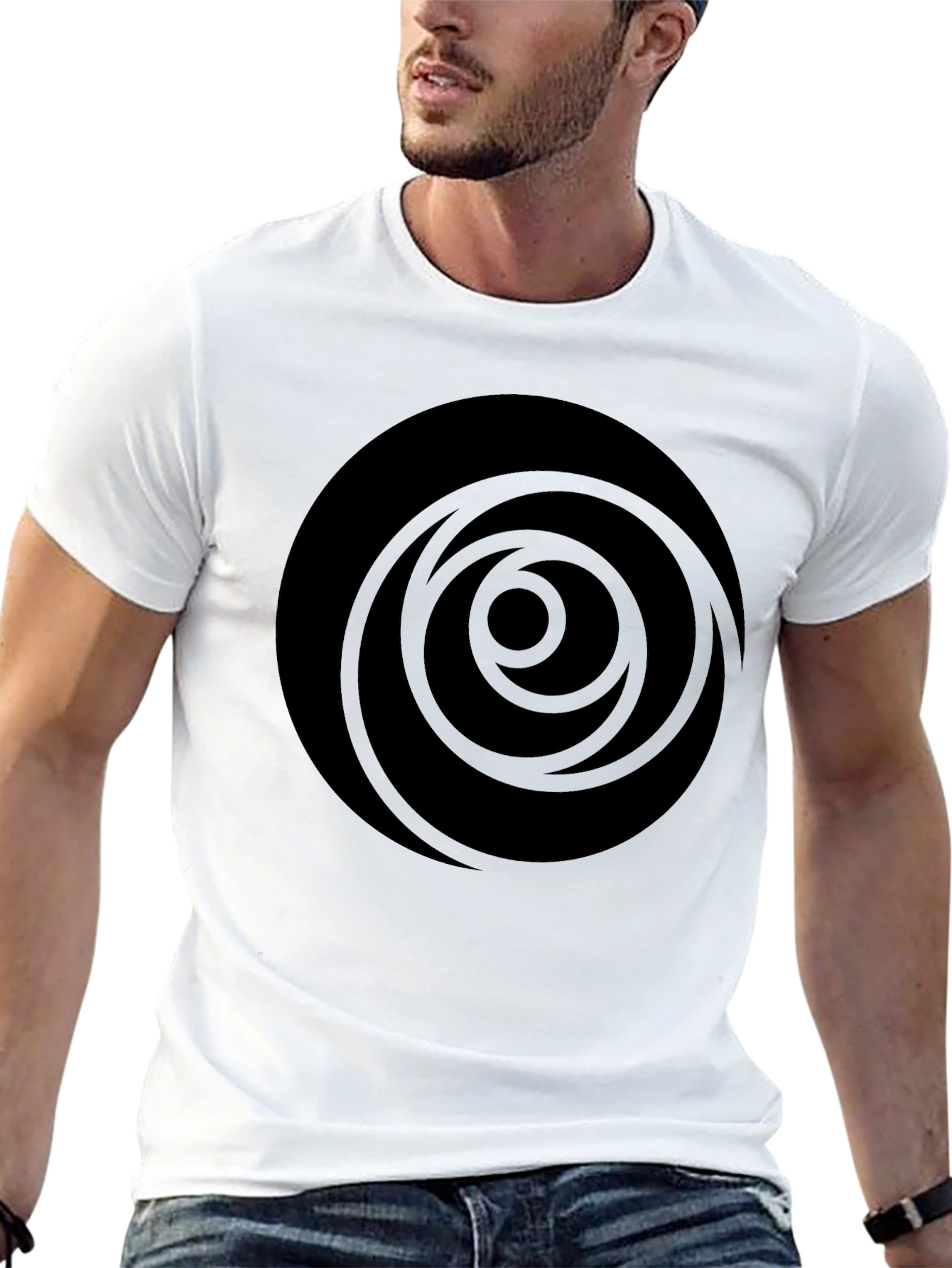Abstract Circle Graphic Tee - Stylish Black Cotton T-Shirt