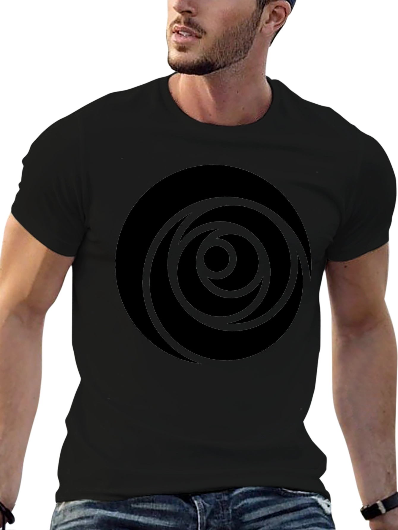 Abstract Circle Graphic Tee - Stylish Black Cotton T-Shirt