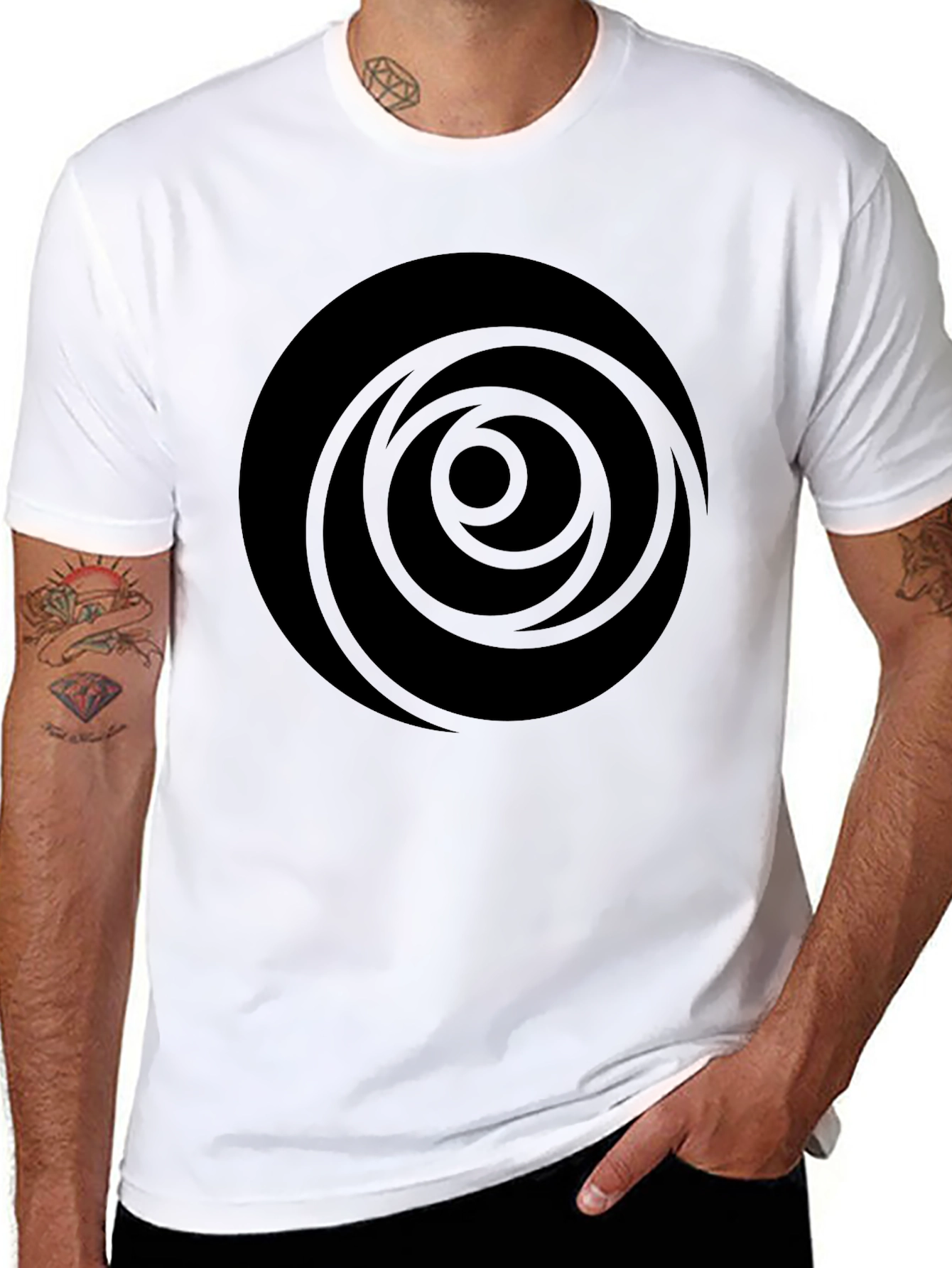 Abstract Circle Graphic Tee - Stylish Black Cotton T-Shirt