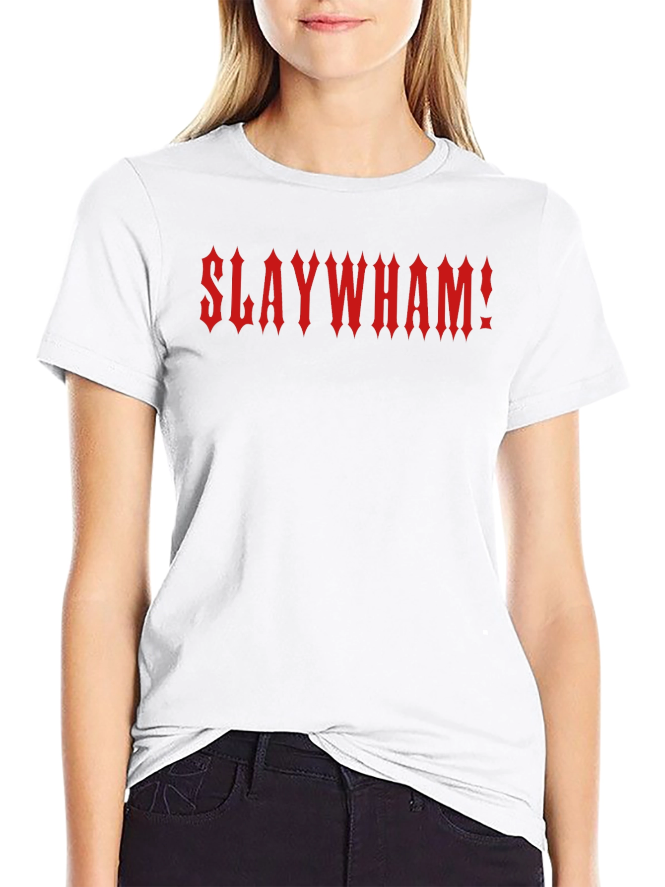 Slaywham! Gothic Red Text Black T-Shirt