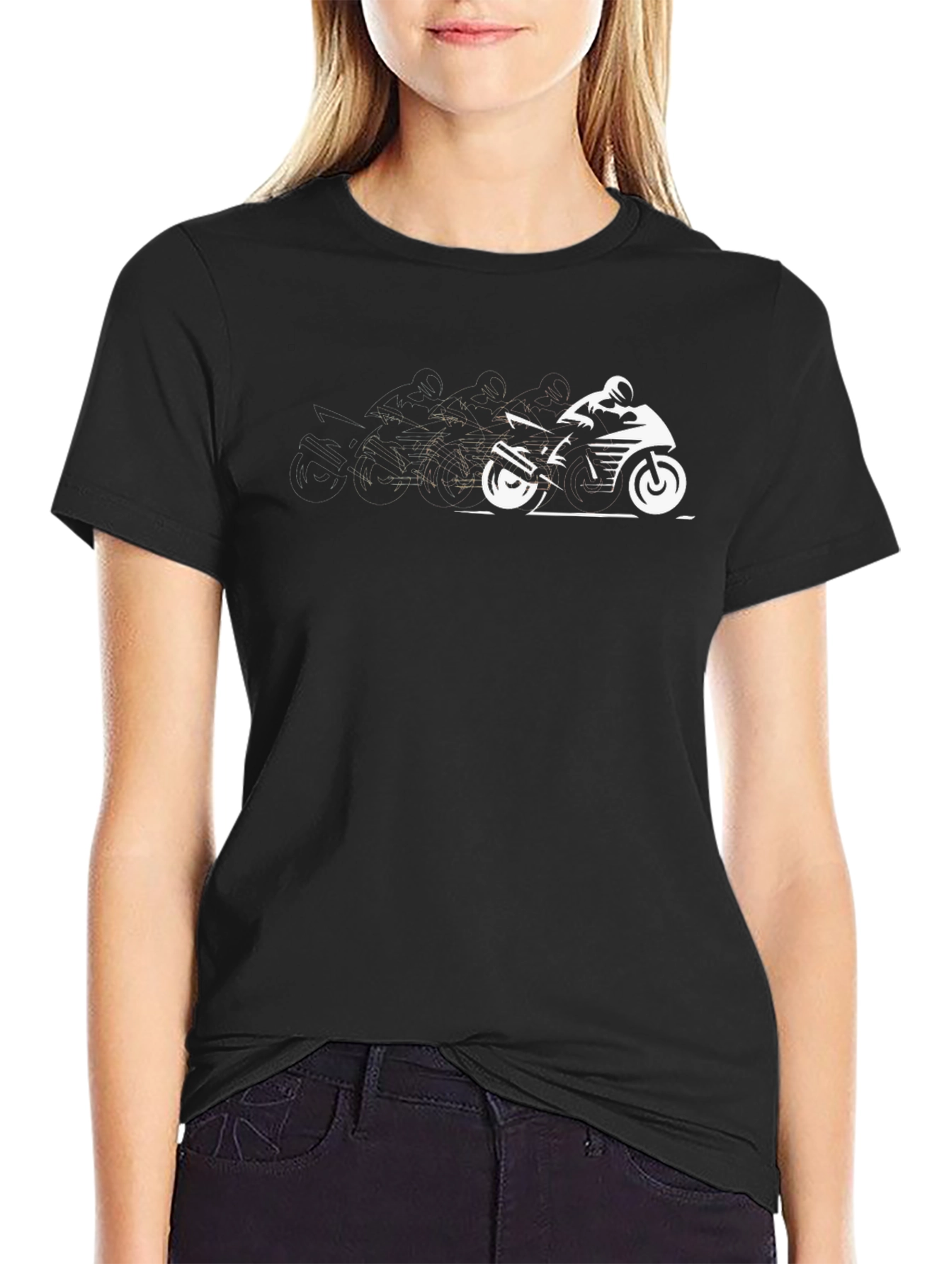 Motorcycle Graphic Tee - Sleek Black Cotton Blend