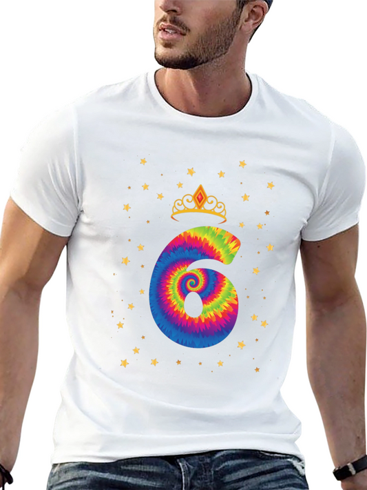 Birthday Girl 6 T-Shirt Colorful Tie Dye Crown Stars