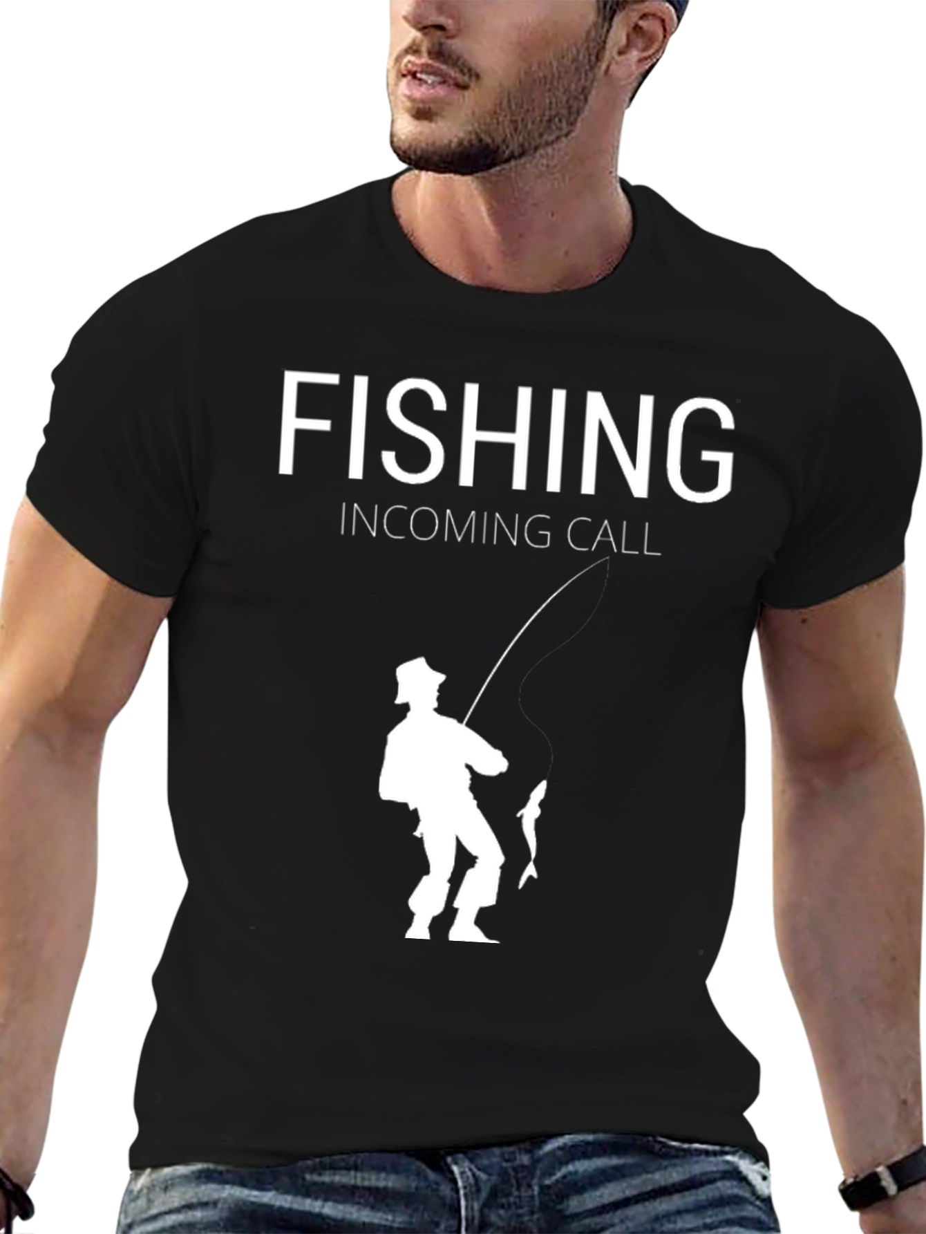 Fishing Incoming Call Black Graphic Tee