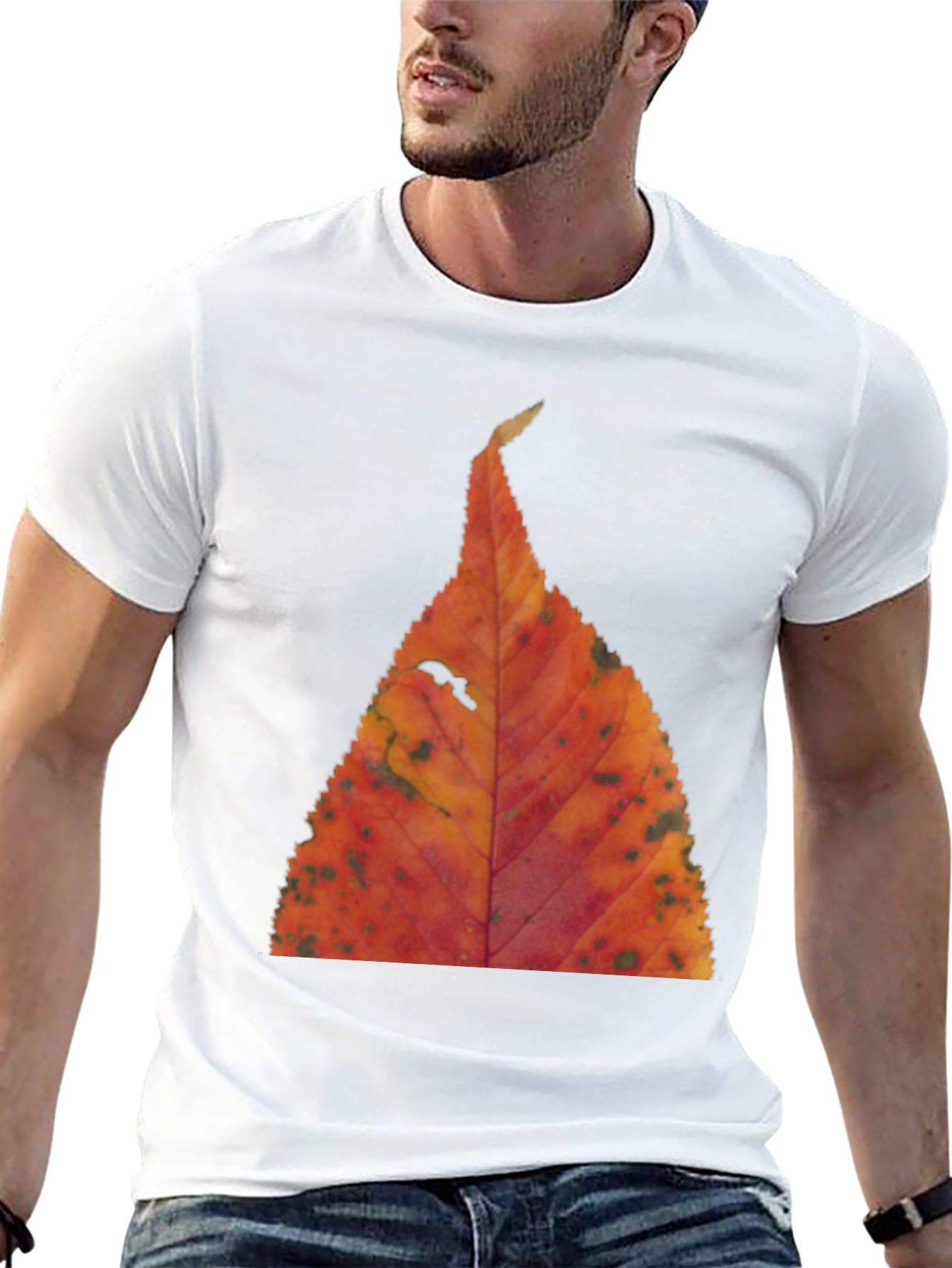 Fall Leaf Print Black T-Shirt
