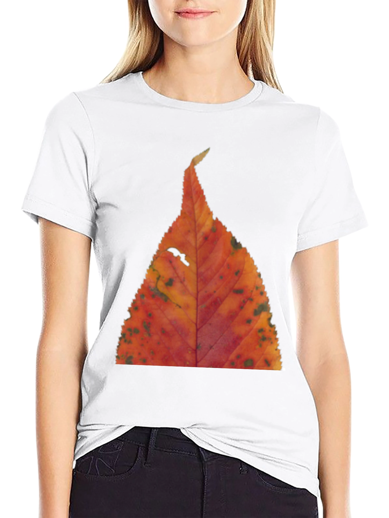 Fall Leaf Print Black T-Shirt
