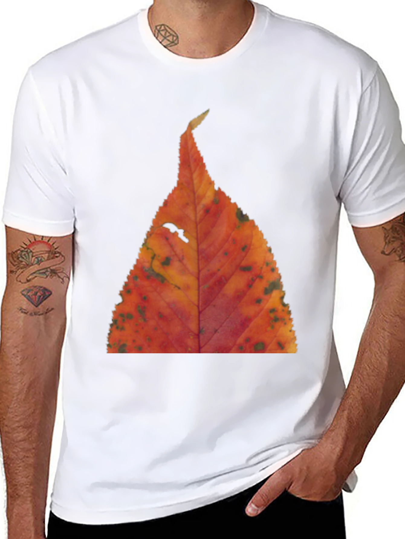 Fall Leaf Print Black T-Shirt