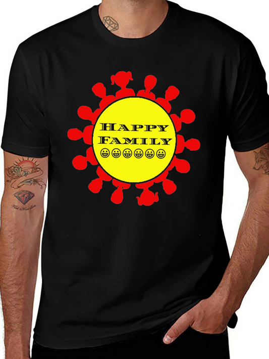 Happy Family Graphic Print Black T-Shirt
