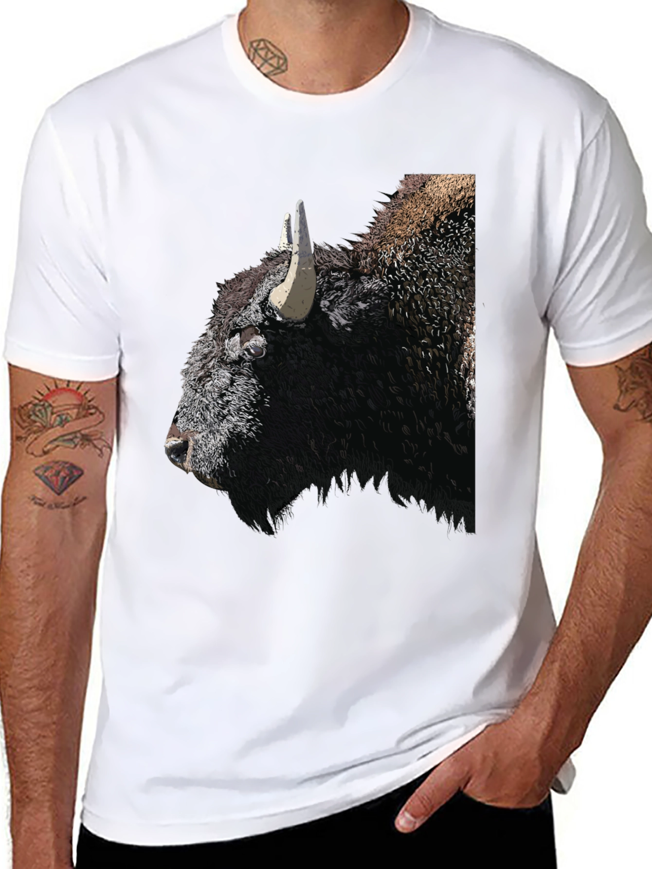 Bison Graphic Tee - Black Cotton T-Shirt