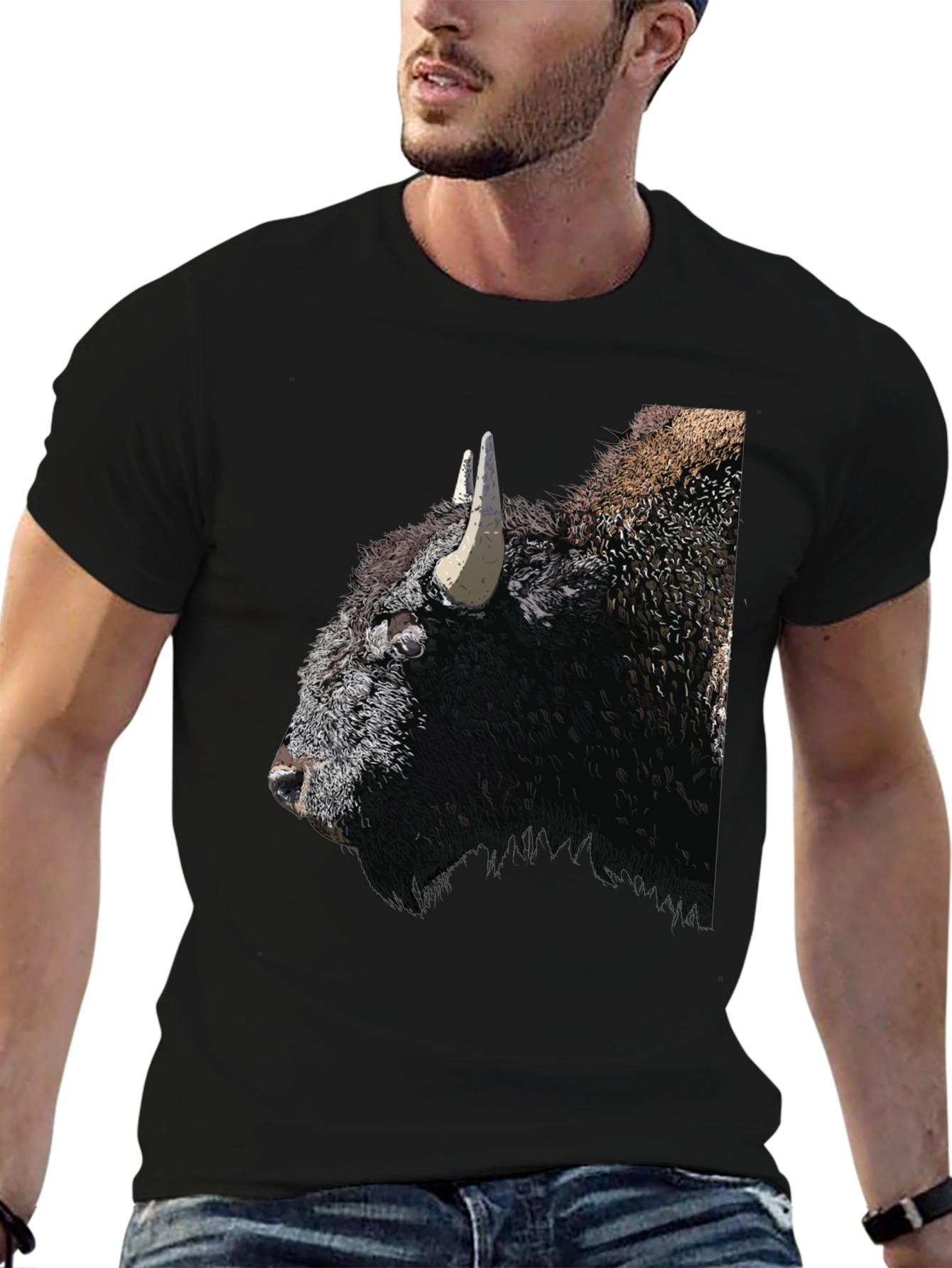 Bison Graphic Tee - Black Cotton T-Shirt