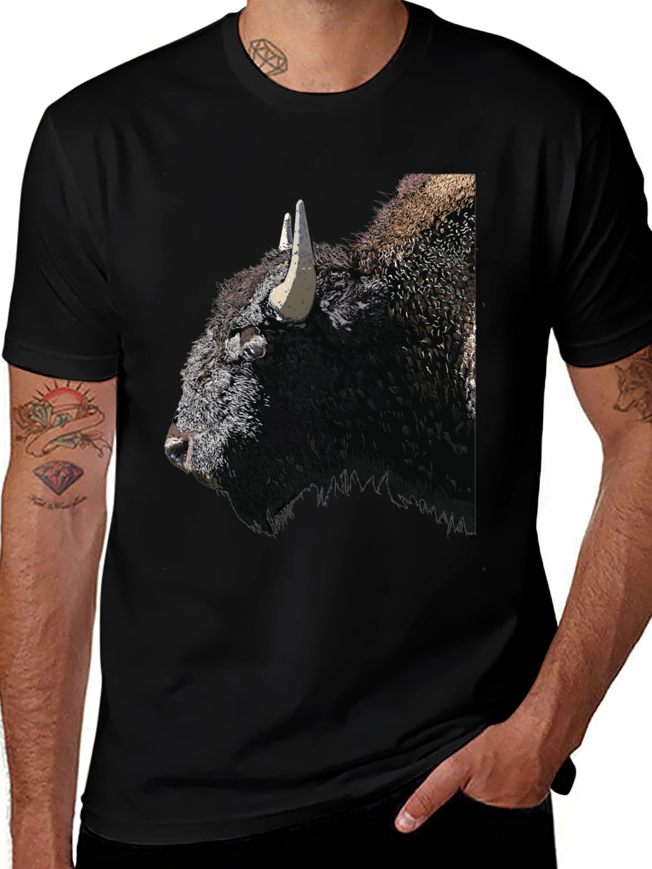 Bison Graphic Tee - Black Cotton T-Shirt