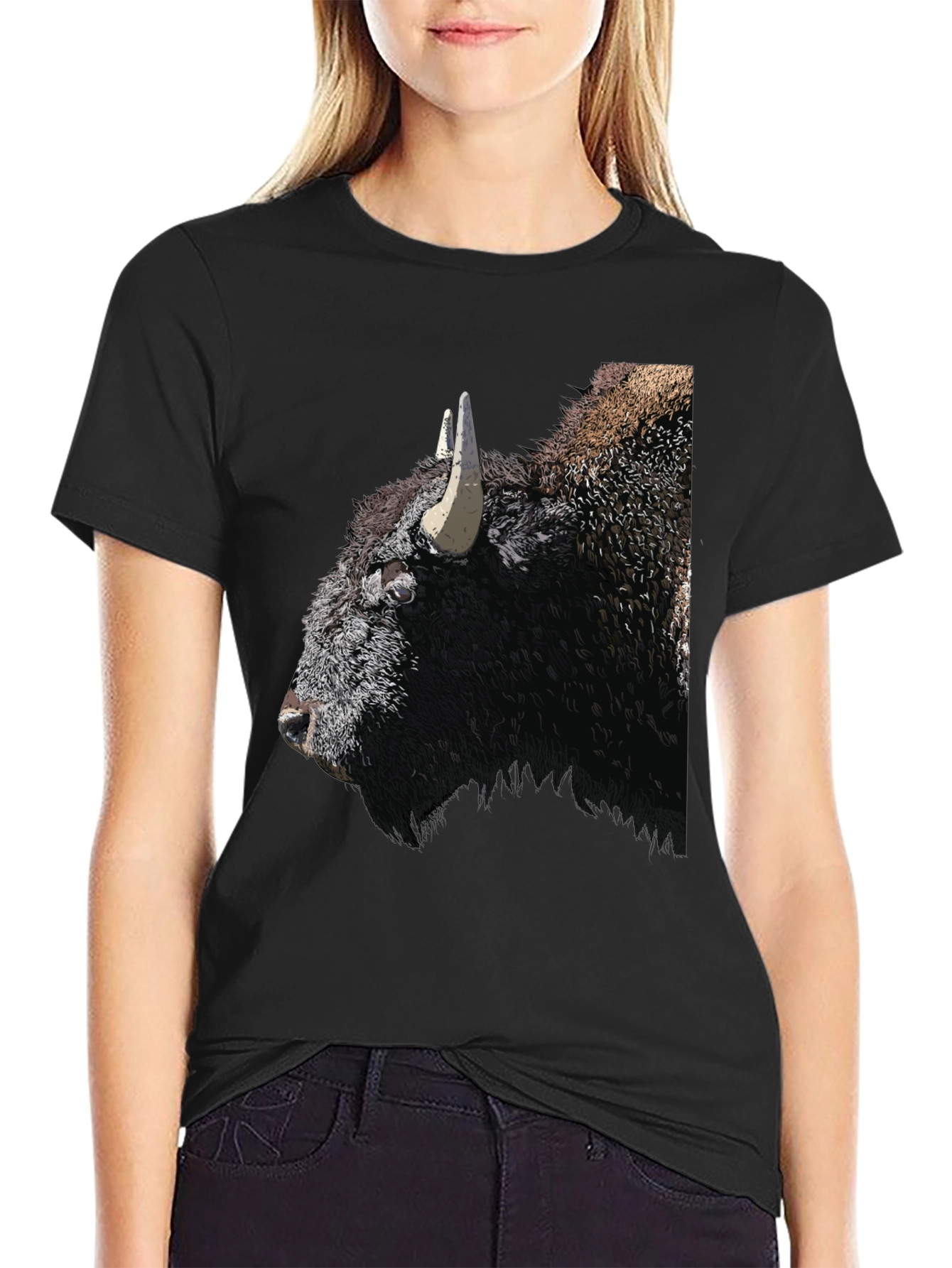 Bison Graphic Tee - Black Cotton T-Shirt