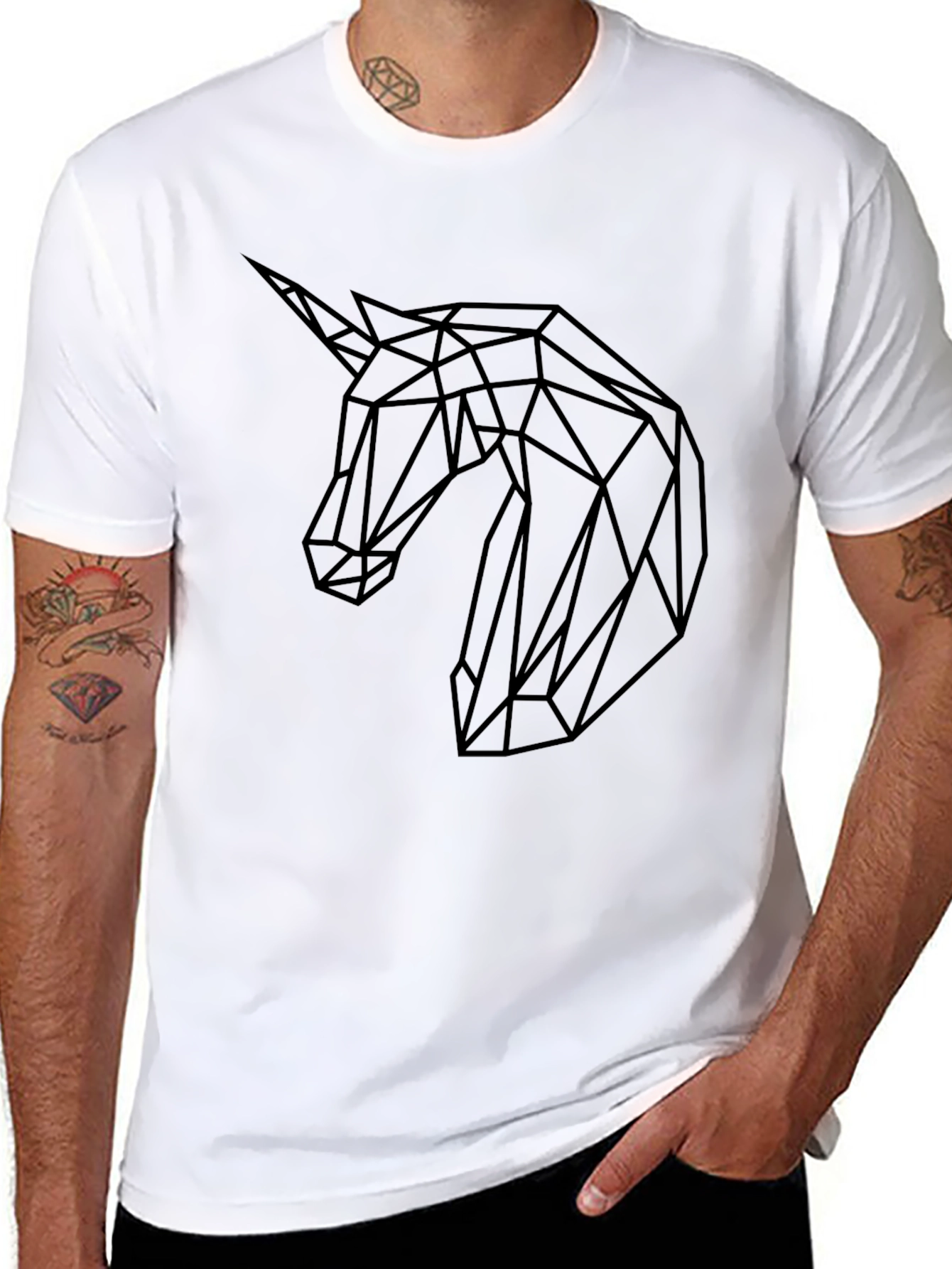 Geometric Unicorn Black T-Shirt