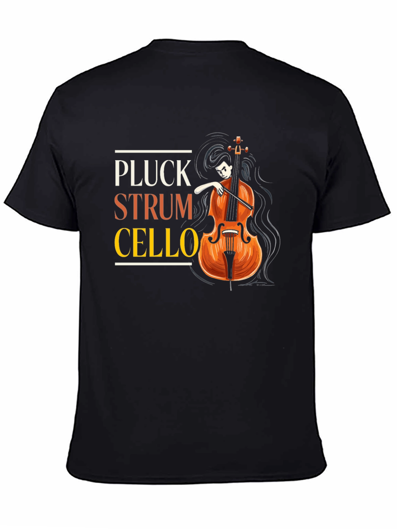 Pluck Strum Cello Black Graphic Tee