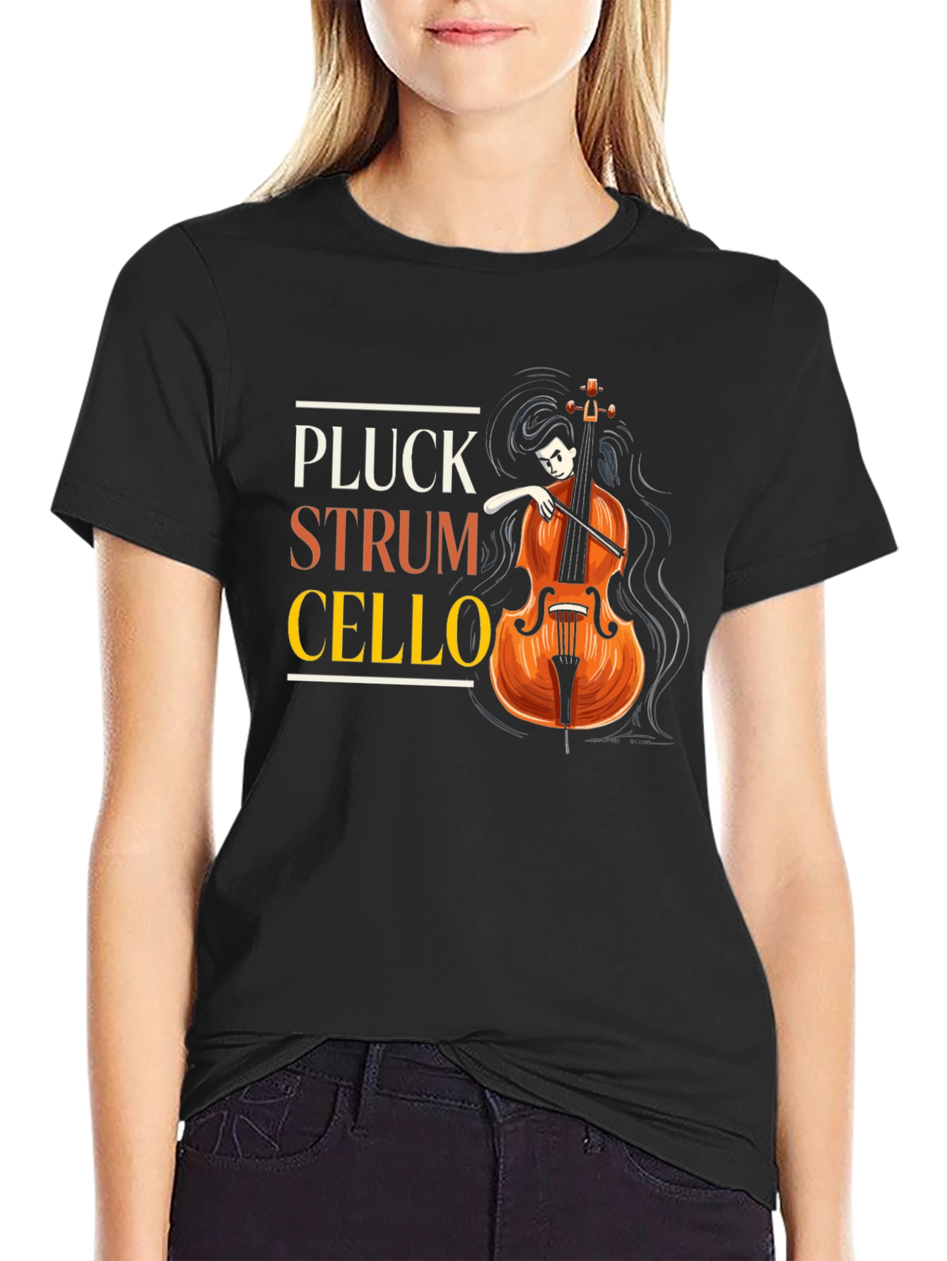 Pluck Strum Cello Black Graphic Tee