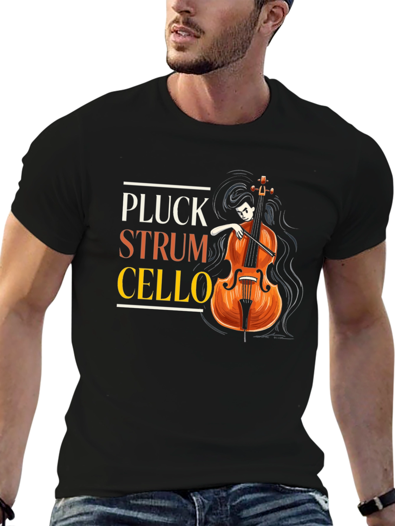 Pluck Strum Cello Black Graphic Tee