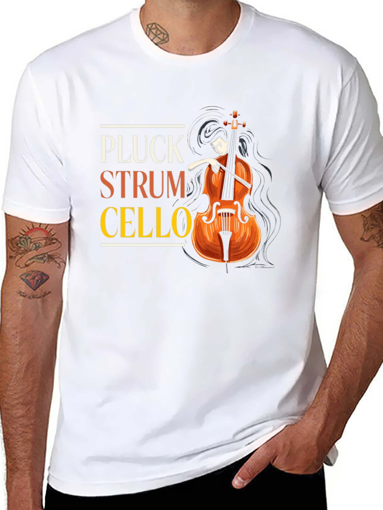 Pluck Strum Cello Black Graphic Tee