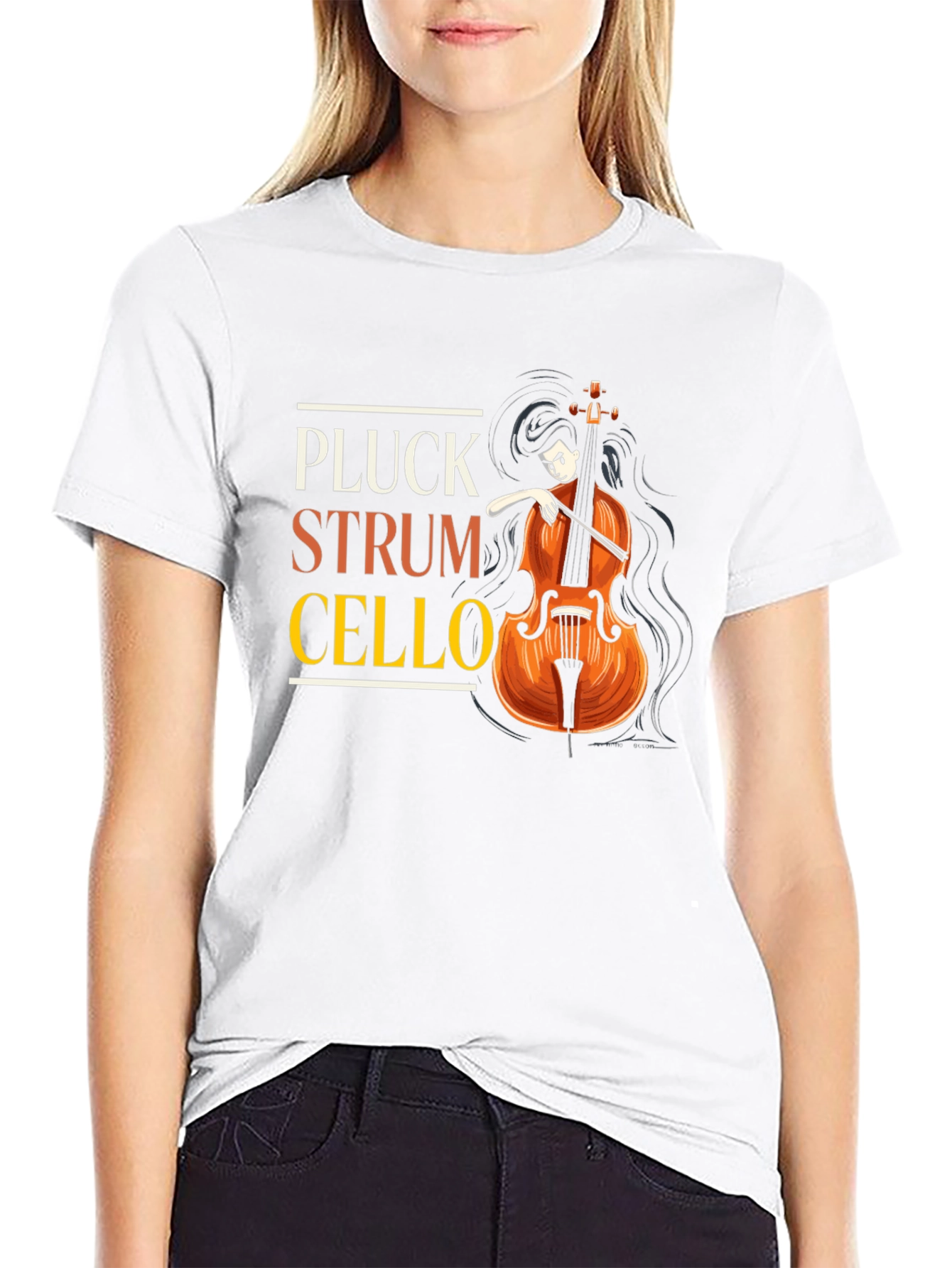 Pluck Strum Cello Black Graphic Tee