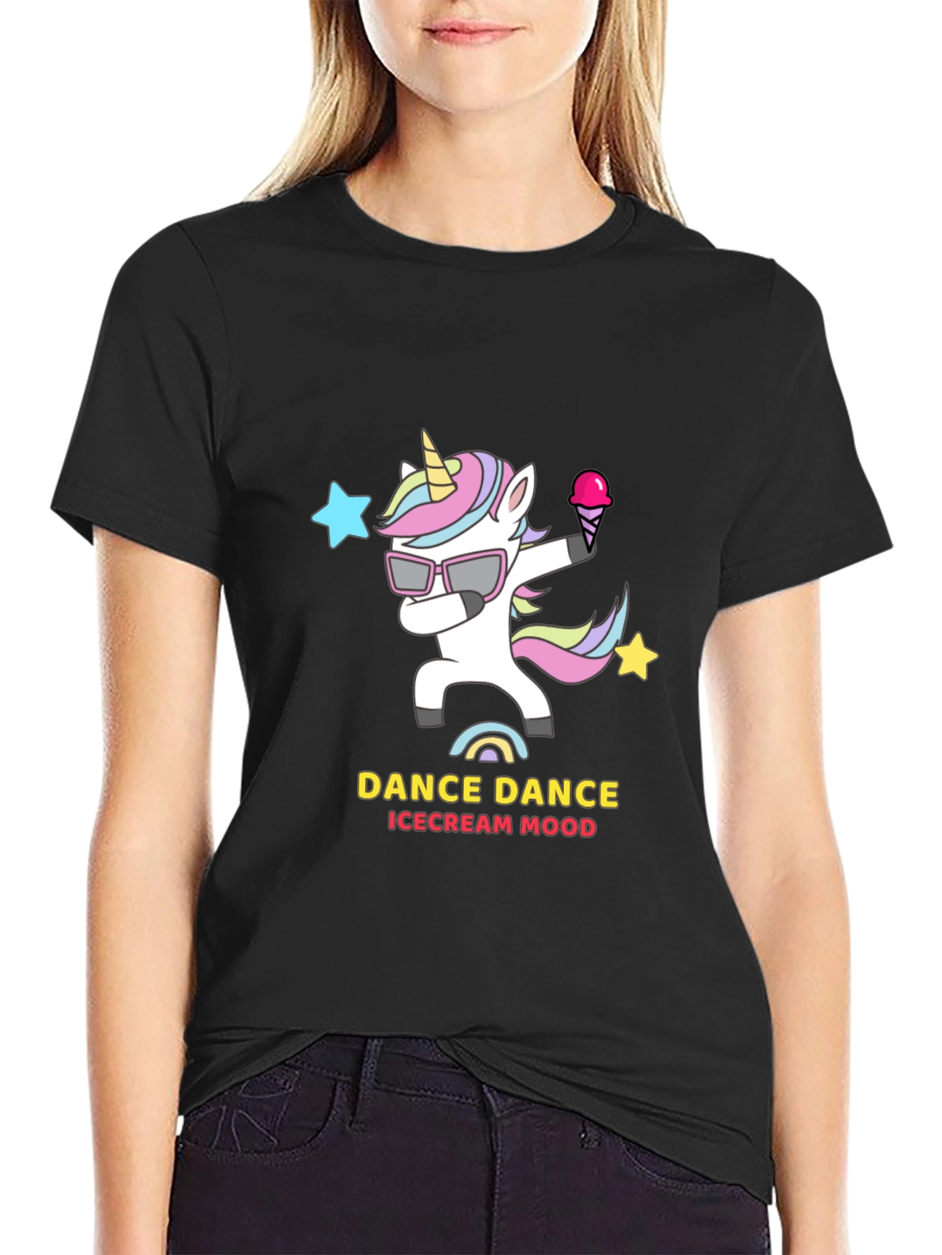 Dance Dance Ice Cream Mood Black T-Shirt