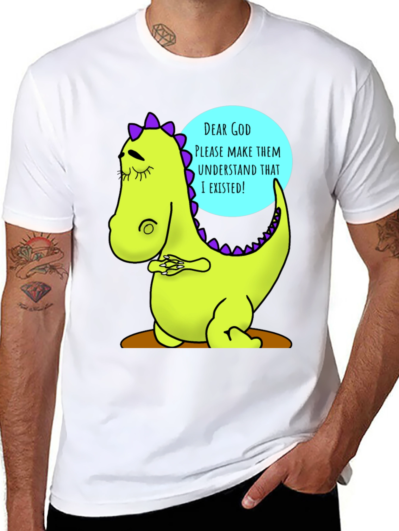 Dino Prayer Graphic Tee - Funny Existential Humor