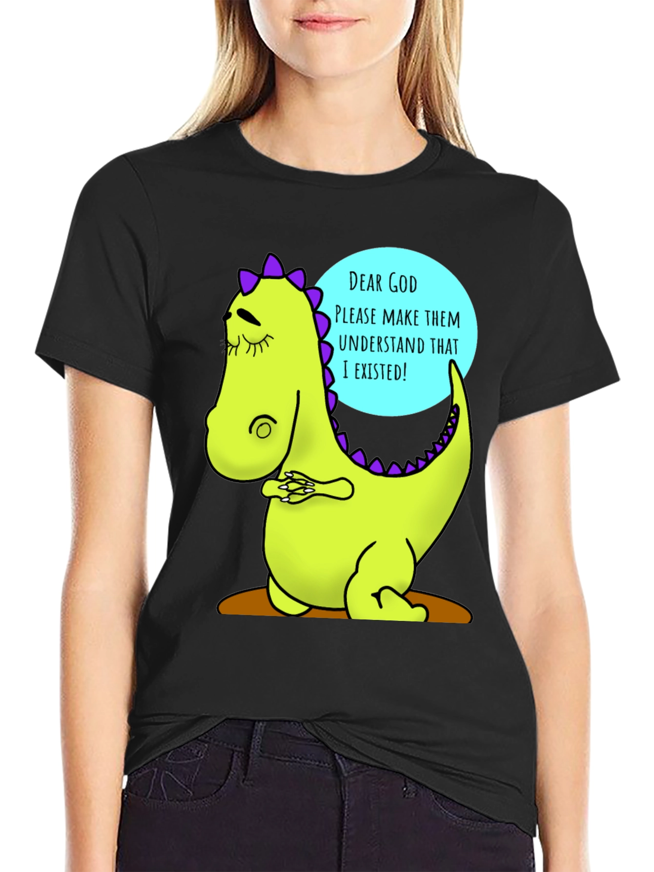 Dino Prayer Graphic Tee - Funny Existential Humor