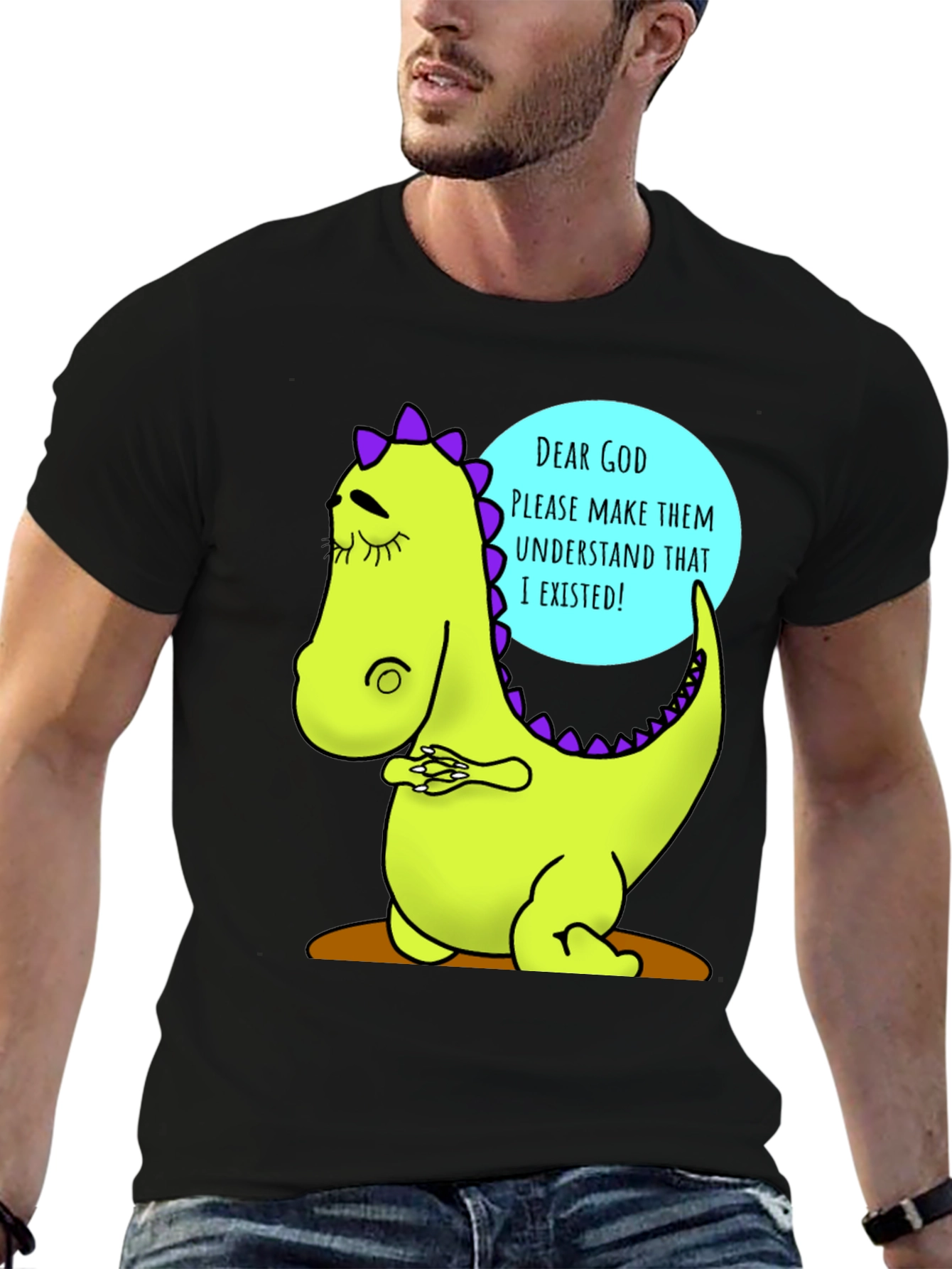Dino Prayer Graphic Tee - Funny Existential Humor