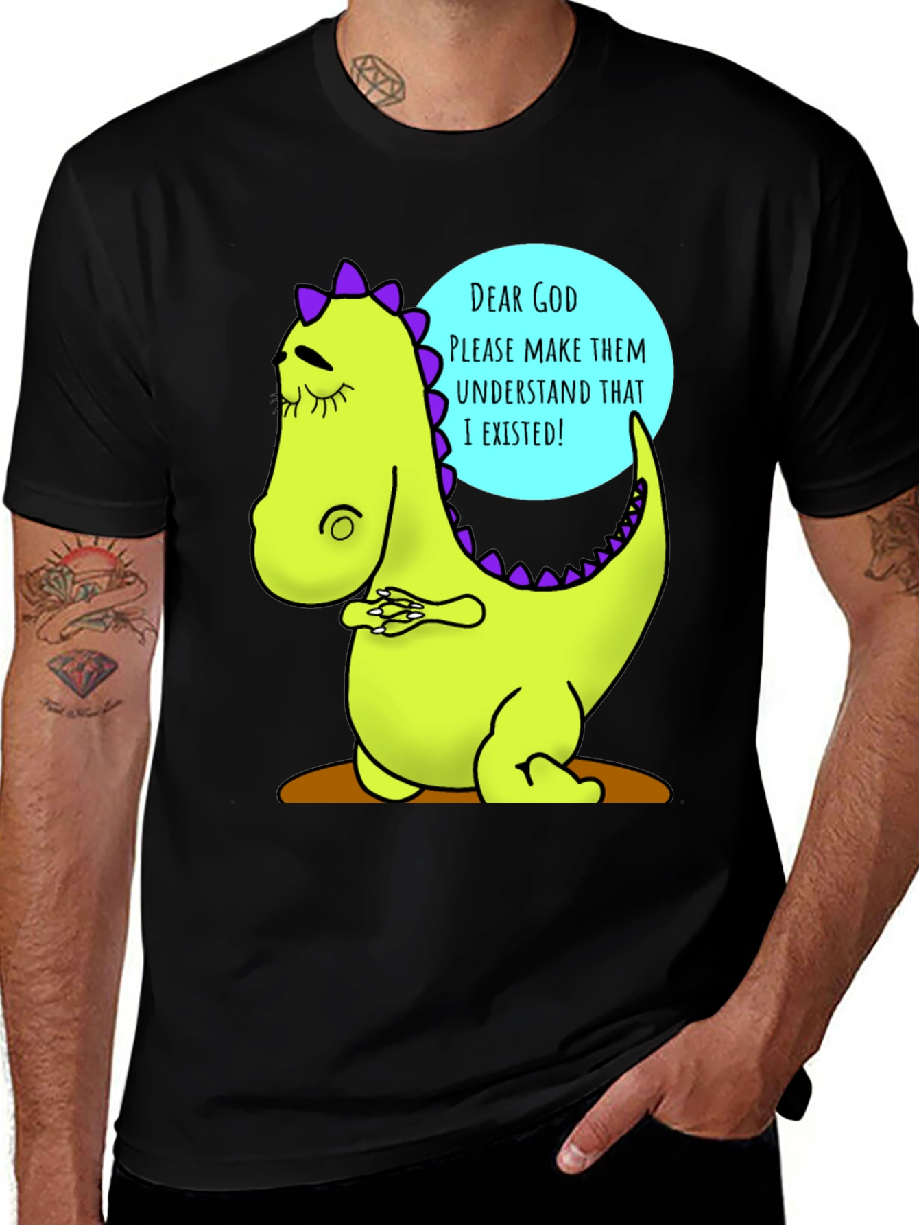 Dino Prayer Graphic Tee - Funny Existential Humor