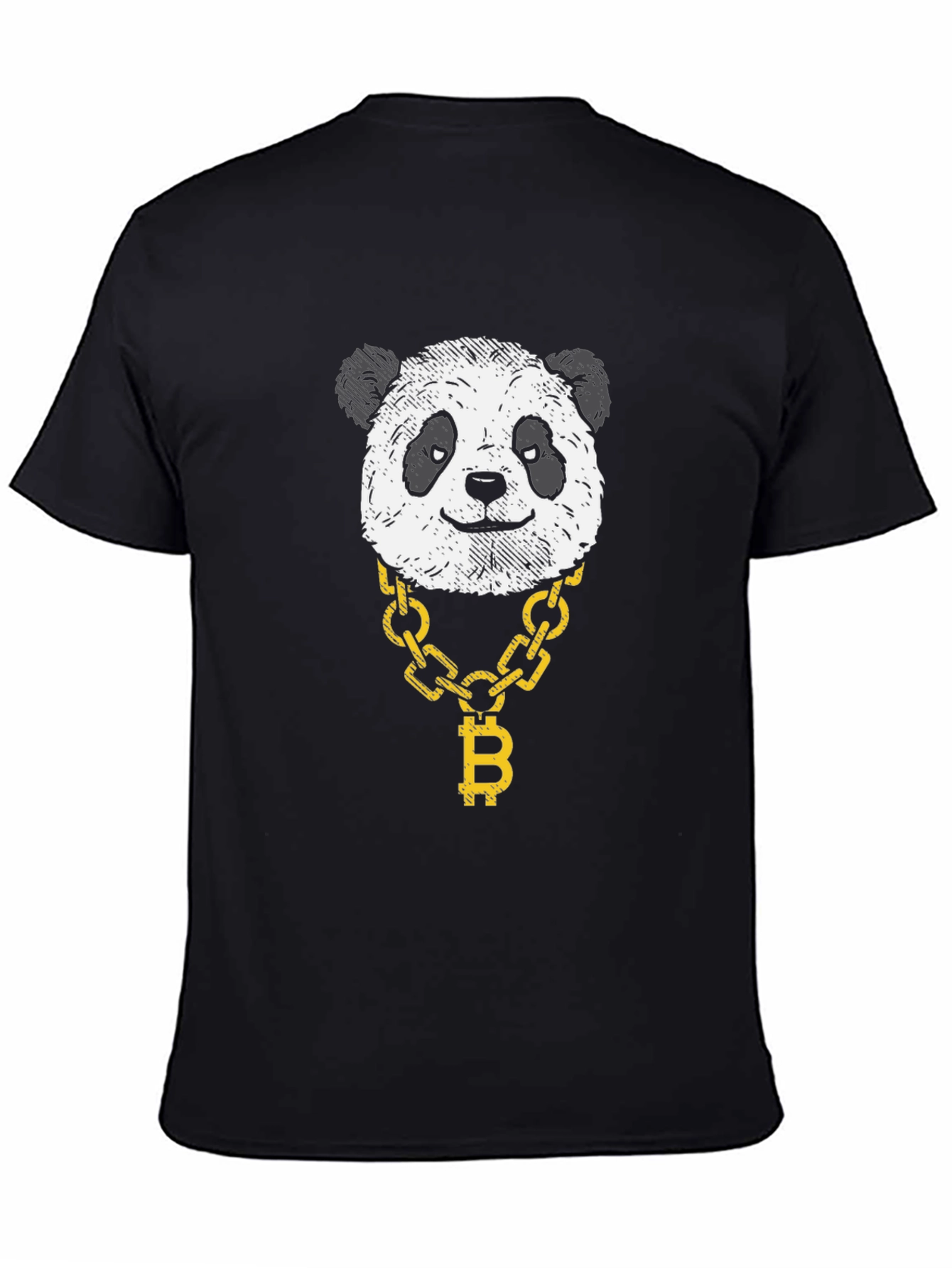 Panda Bitcoin Chain Graphic Tee - Black Cotton