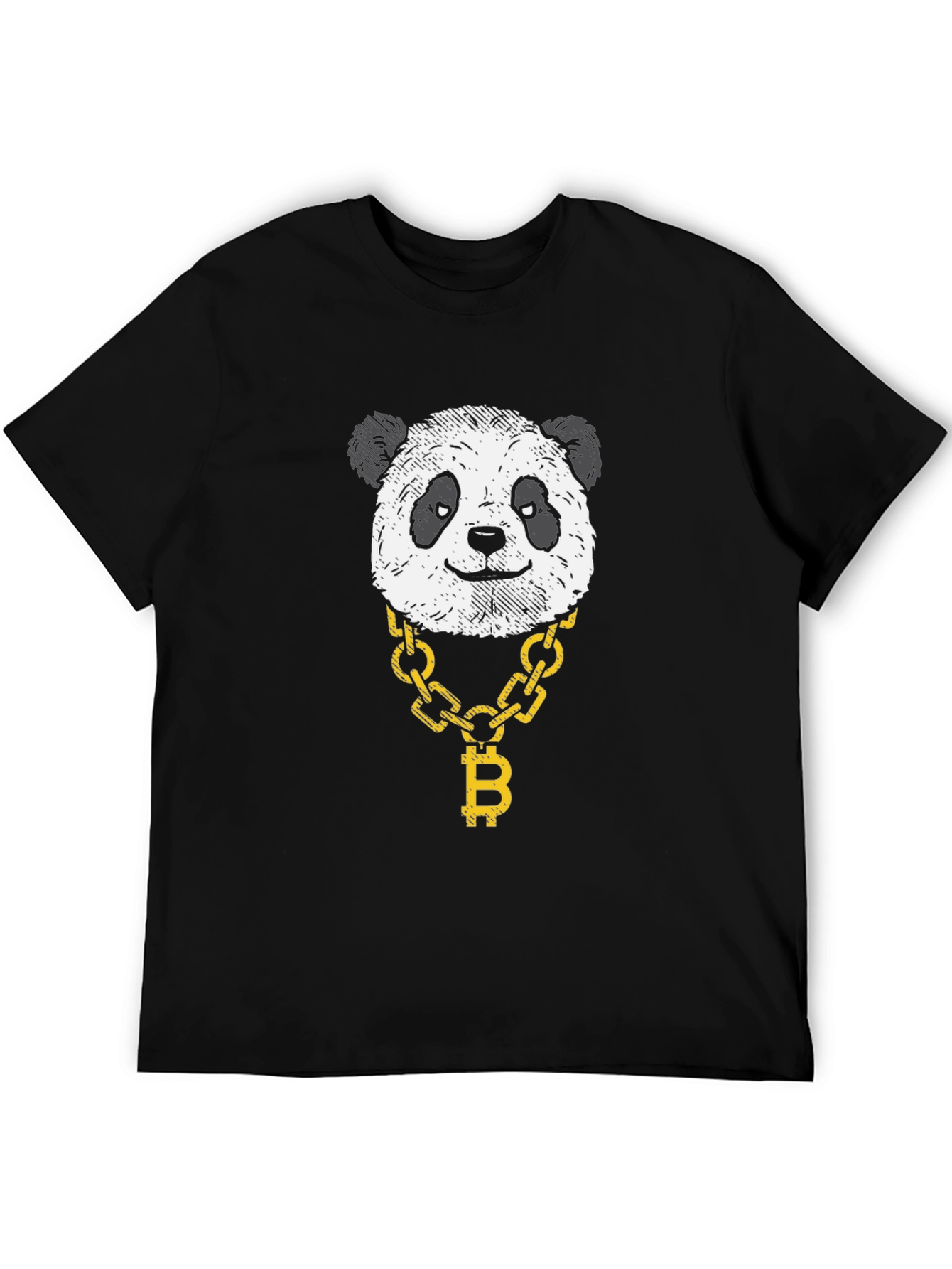 Panda Bitcoin Chain Graphic Tee - Black Cotton