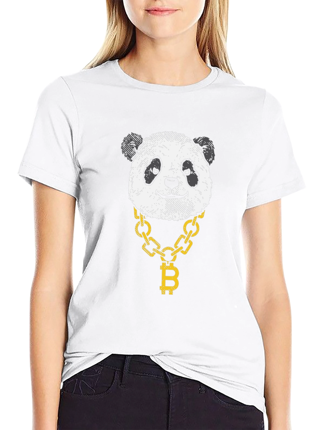 Panda Bitcoin Chain Graphic Tee - Black Cotton