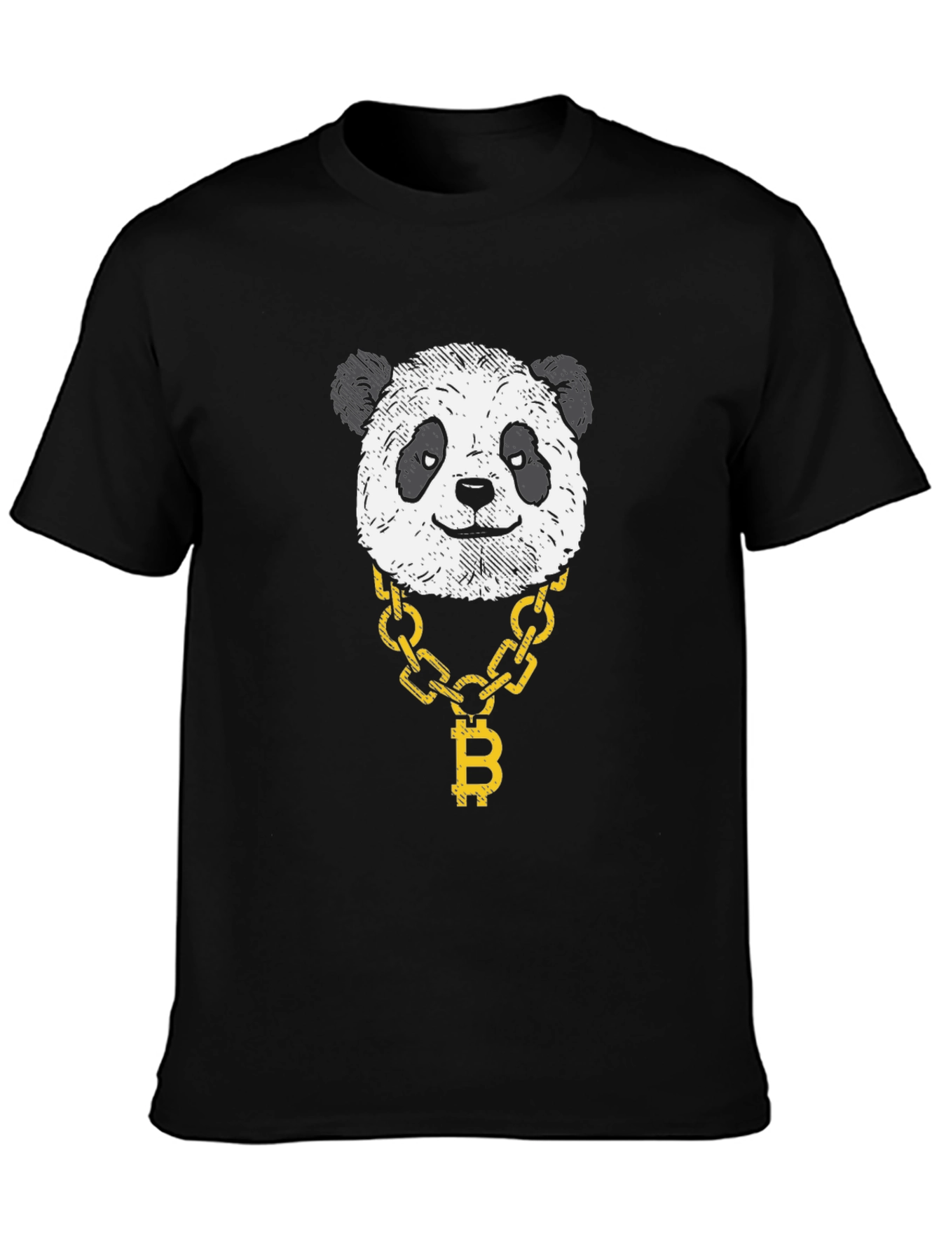 Panda Bitcoin Chain Graphic Tee - Black Cotton