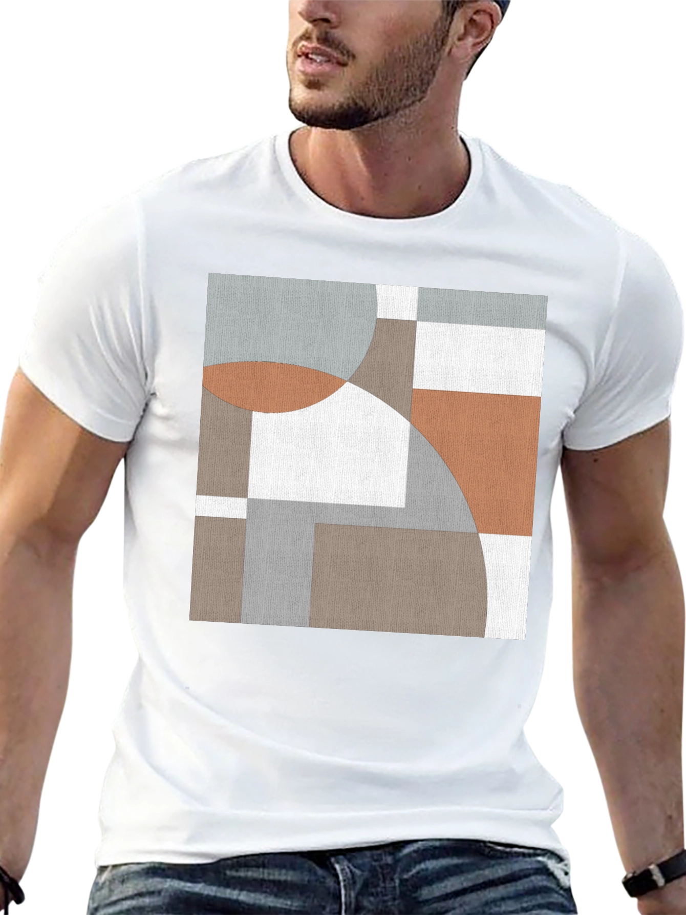 Abstract Geometric Circle Pattern Black T-Shirt