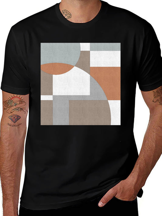 Abstract Geometric Circle Pattern Black T-Shirt