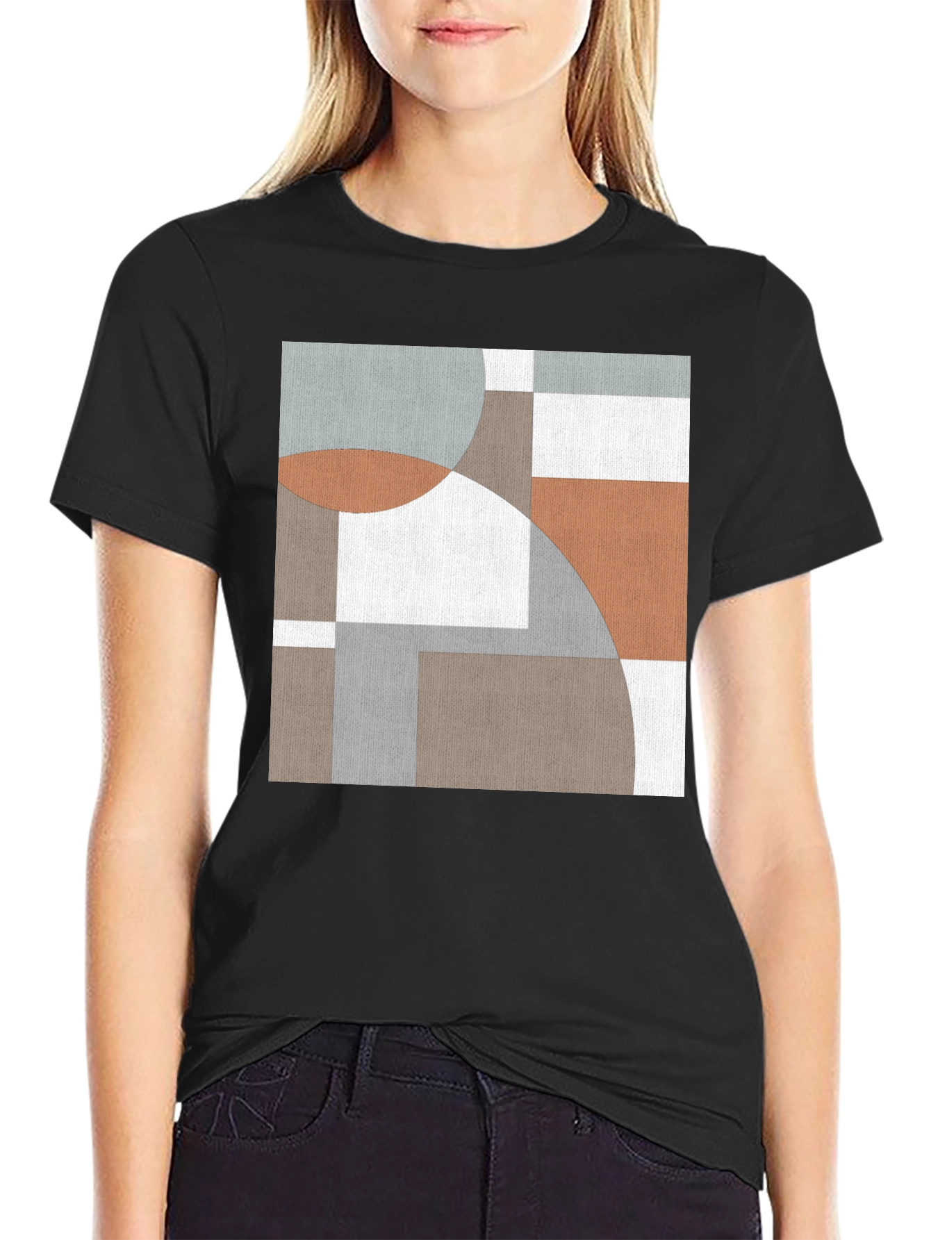 Abstract Geometric Circle Pattern Black T-Shirt